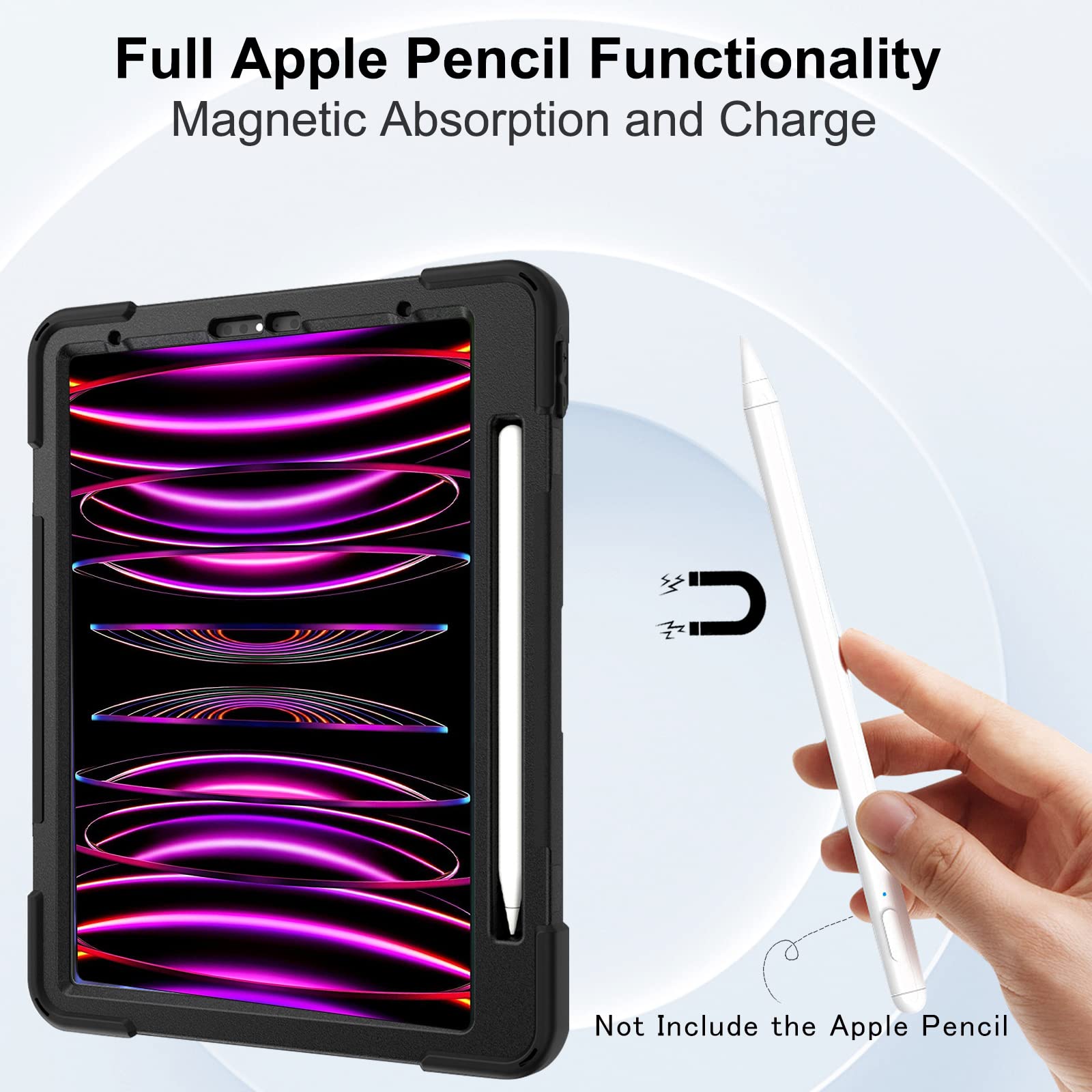ZenRich Heavy Duty Shockproof Case for iPad Air 5th/4th Generation & iPad Pro 11 inch (2022 Model) - 10.9 inch Protective Cover with Screen Protector, Stand, Hand Strap & Shoulder Belt - Perfect for Travel, Work & Outdoor Activities (Black)