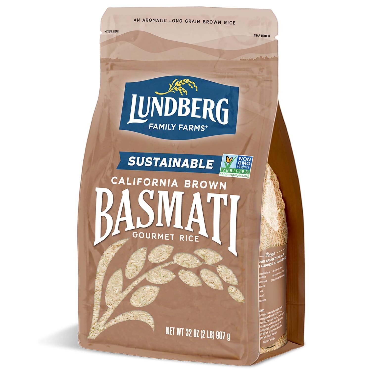 Organic Lundberg Basmati Brown Rice - Long Grain, Non-Sticky & Fluffy Aromatic Rice, Sustainably Grown in California, 32 Oz (Pack of 1) - Perfect for Healthy Meals, Meal Prep & Vegan Cooking
