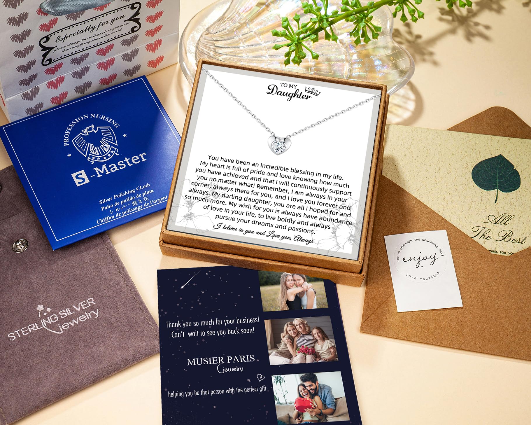 Sterling Silver Crystal Heart Necklace for Women - Thoughtful Daughter Gift from Dad & Mom, Birthday & Graduation Jewelry - Perfect for Special Occasions & Everyday Wear
