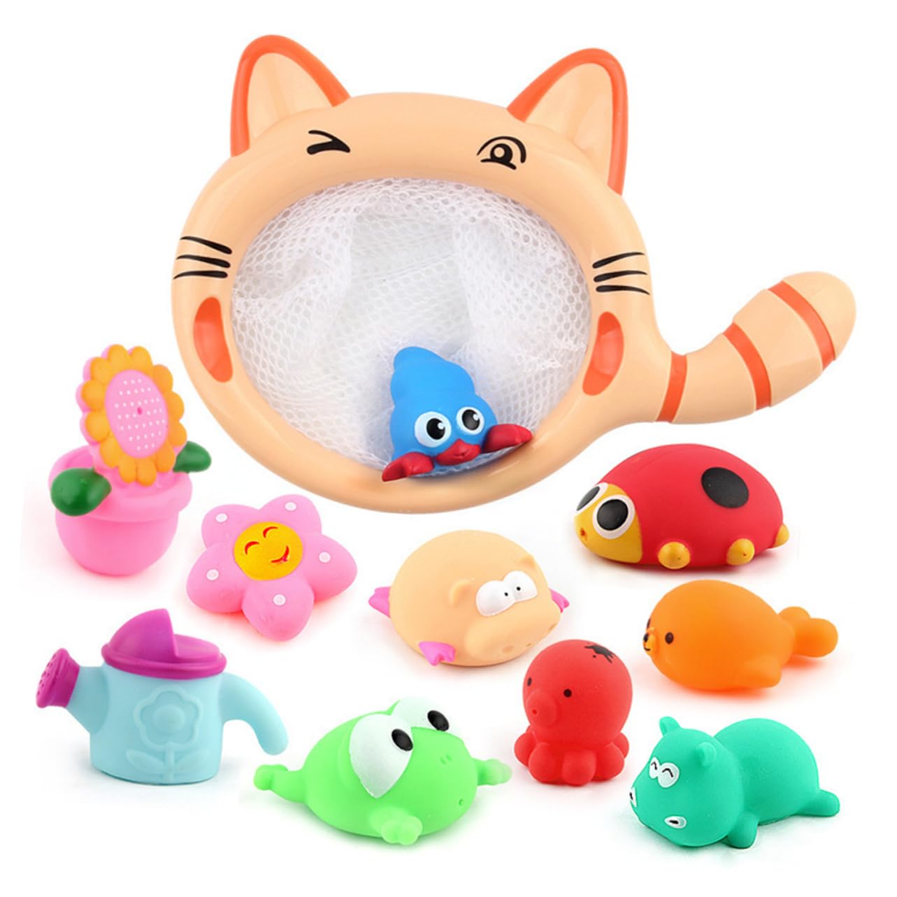 HEMOTON 12-Piece Sea Animal Bath Toys Set - Colorful Kitten & Marine Creature Bathtub Toys for Kids, Fun Bath Time & Pool Play (Durable, Non-Toxic) - Perfect for Toddler Bath Time, Sensory Play & Ocean-Themed Parties