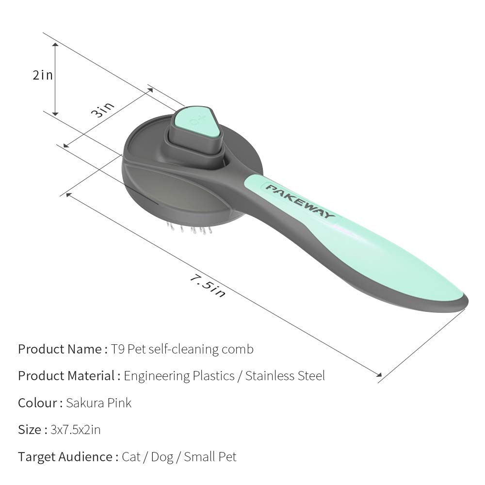 PAKEWAY Self-Cleaning Cat & Dog Grooming Brush with Release Button - Gentle Pet Hair Brush for Short, Medium & Long Haired Cats - Perfect for Indoor Cats & Home Grooming (Green)