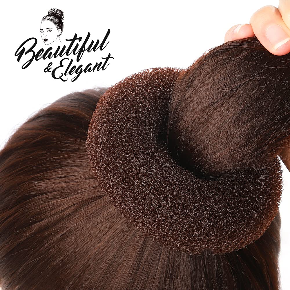 Teenitor Donut Hair Bun Maker Set - 7 Sizes (XL, Large, Medium, Small) with 5 Elastic Bands & 20 Hair Pins - Dark Brown | Perfect for Updos, Ponytails & Wedding Hairstyles
