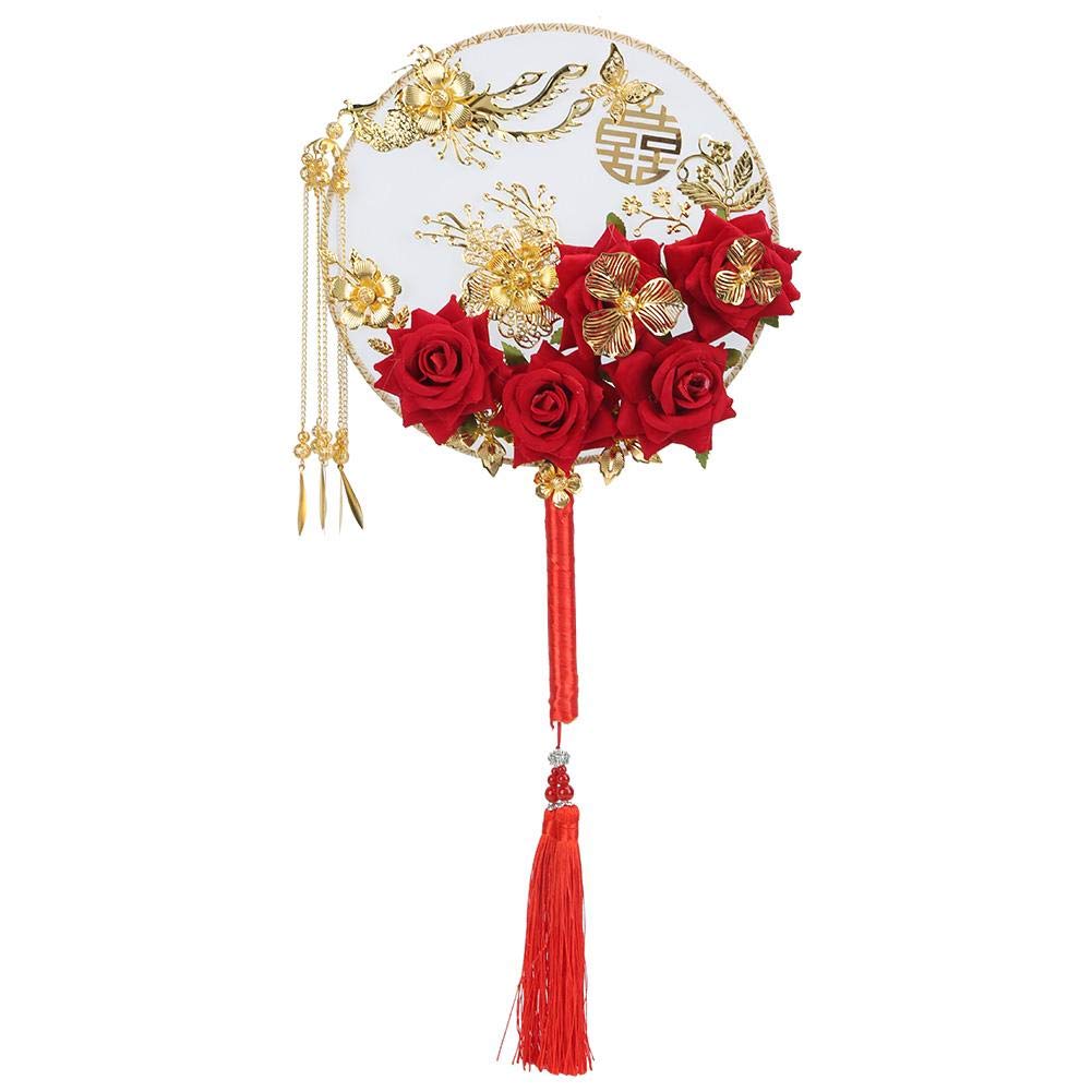 Yosoo Round Tassel Hand Fan - Classic Silk Wedding Fan with Non-Slip Handle, Phoenix Flying Design - Perfect for Brides, Cooling Accessories & Home Décor