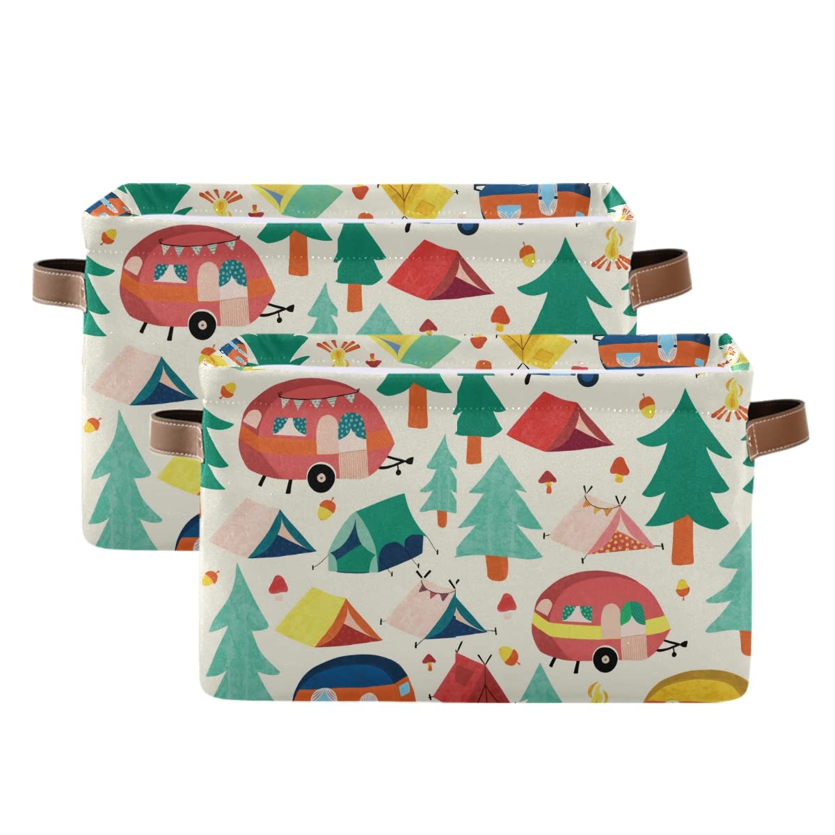 Camper Caravans & Tents Storage Basket - Forest Square Canvas Storage Bins for Home Office Organization - Closet Shelf Organizer (1-Piece) - Perfect for Camping Gear, Bedroom & Closet Storage