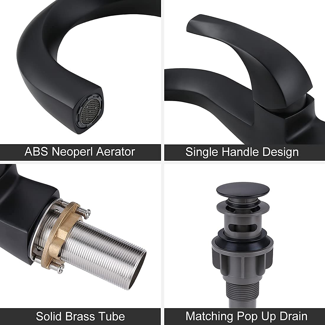 WOWOW Single Handle Bathroom Sink Faucet & Matte Black Kitchen Faucet with Pull Down Sprayer - Perfect for Modern Homes, Apartments, and Renovations