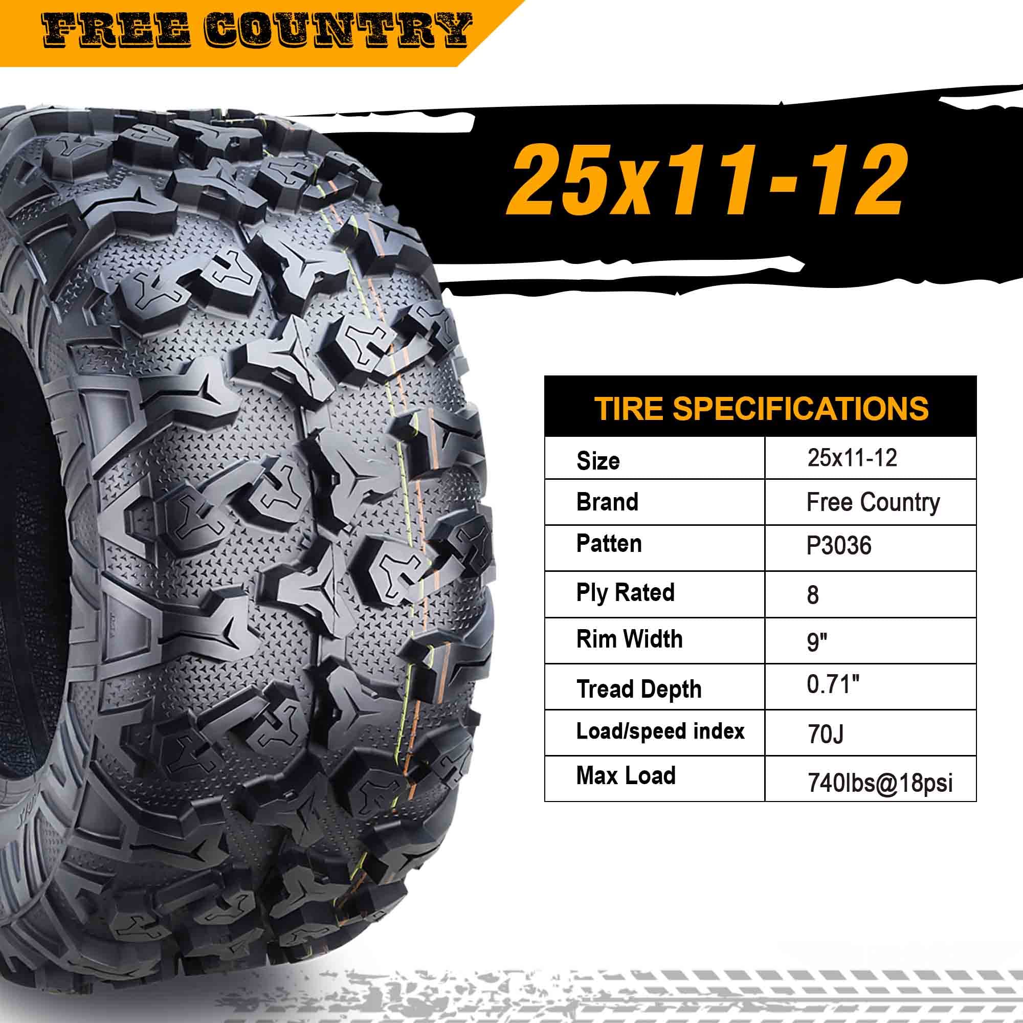 Premium 8PR ATV/UTV Tires 25x11x12 - Heavy Duty All-Terrain Tires for 2006 Bombardier OUTLANDER 400 - Perfect for Off-Roading, Mudding & Trail Riding