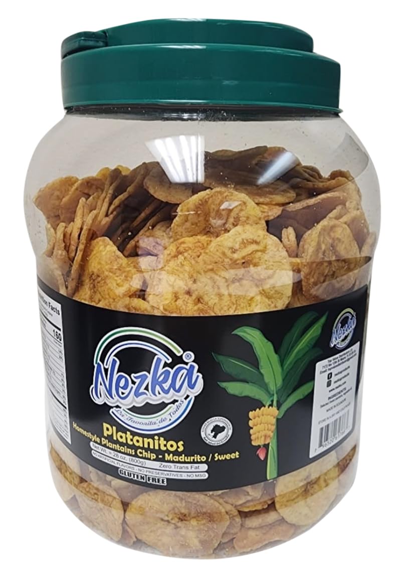 Nezka Sweet Plantain Chips 28oz - Crunchy Healthy Snacks for Kids & Adults - Perfect for Parties, School Lunches & On-the-Go Snacking - Gluten-Free Vegan Banana Chips