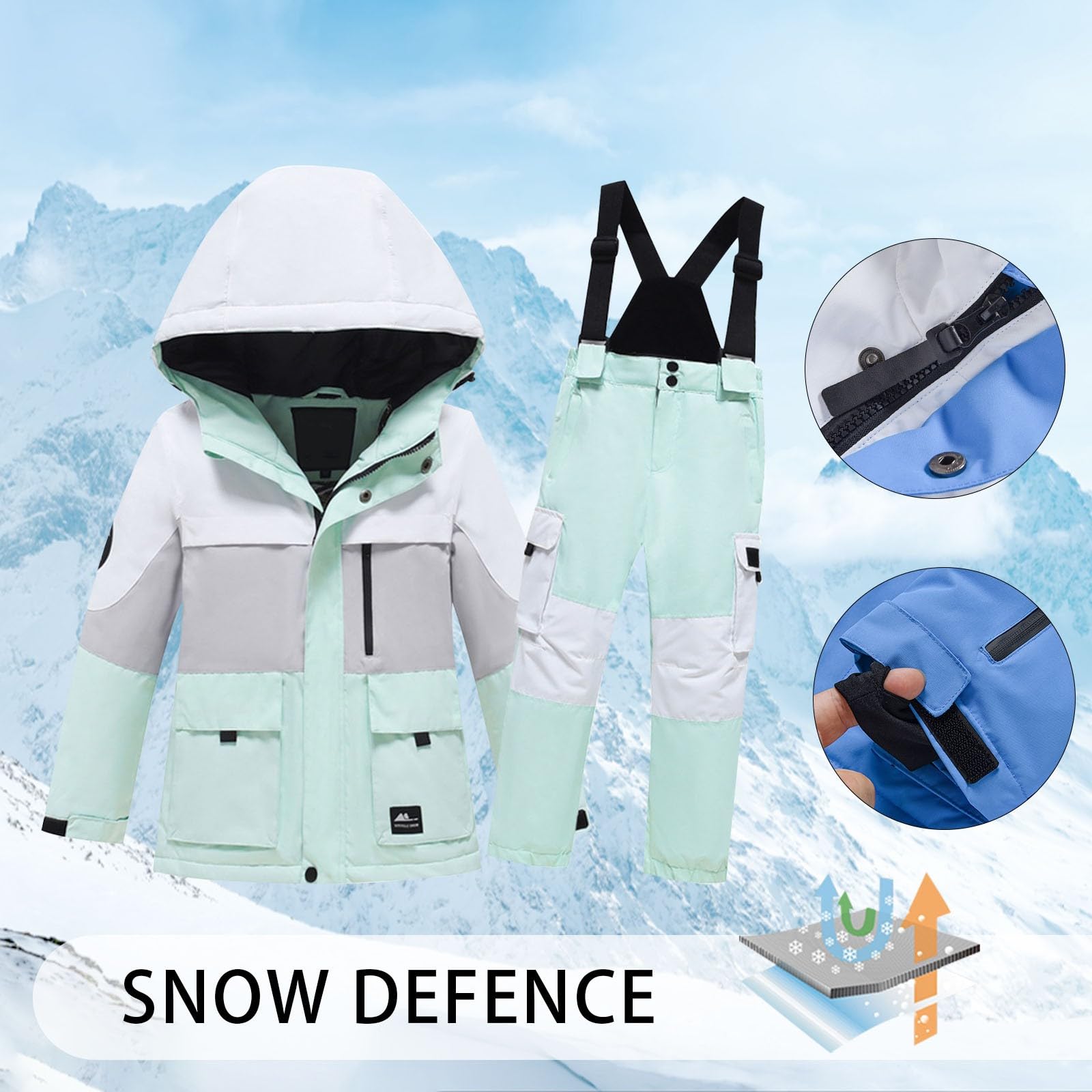 Kids Ski Jacket & Pants Set - Windproof Winter Snowsuit for Boys & Girls | Toddler Snowwear for Skiing & Outdoor Play