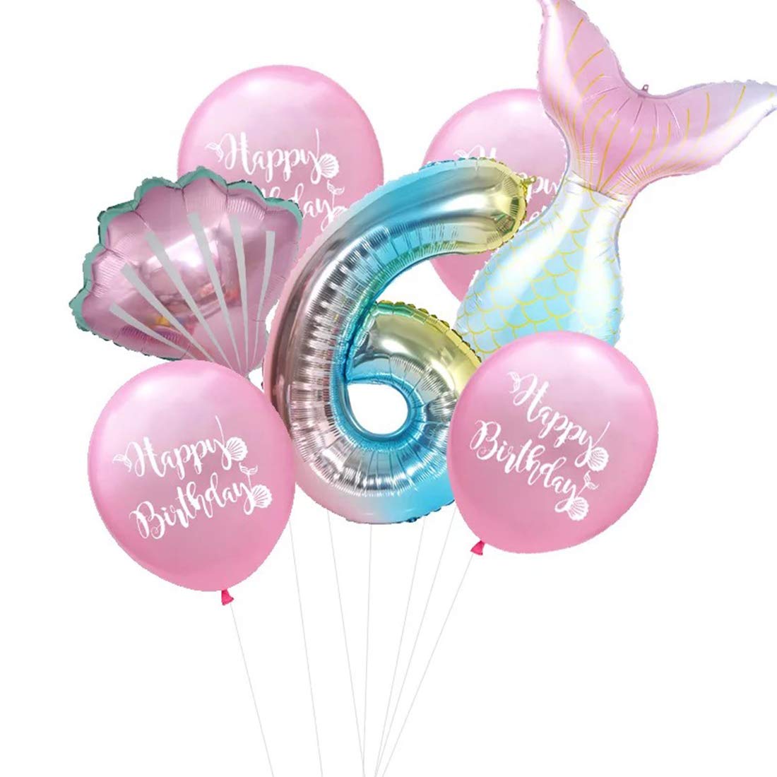 7pcs Mermaid Balloons Number 6 - 1st 2nd 3rd Birthday Party Decorations for Girls, Mermaid Tail Themed Party Supplies - Perfect for Birthday Celebrations, Baby Showers & Themed Events