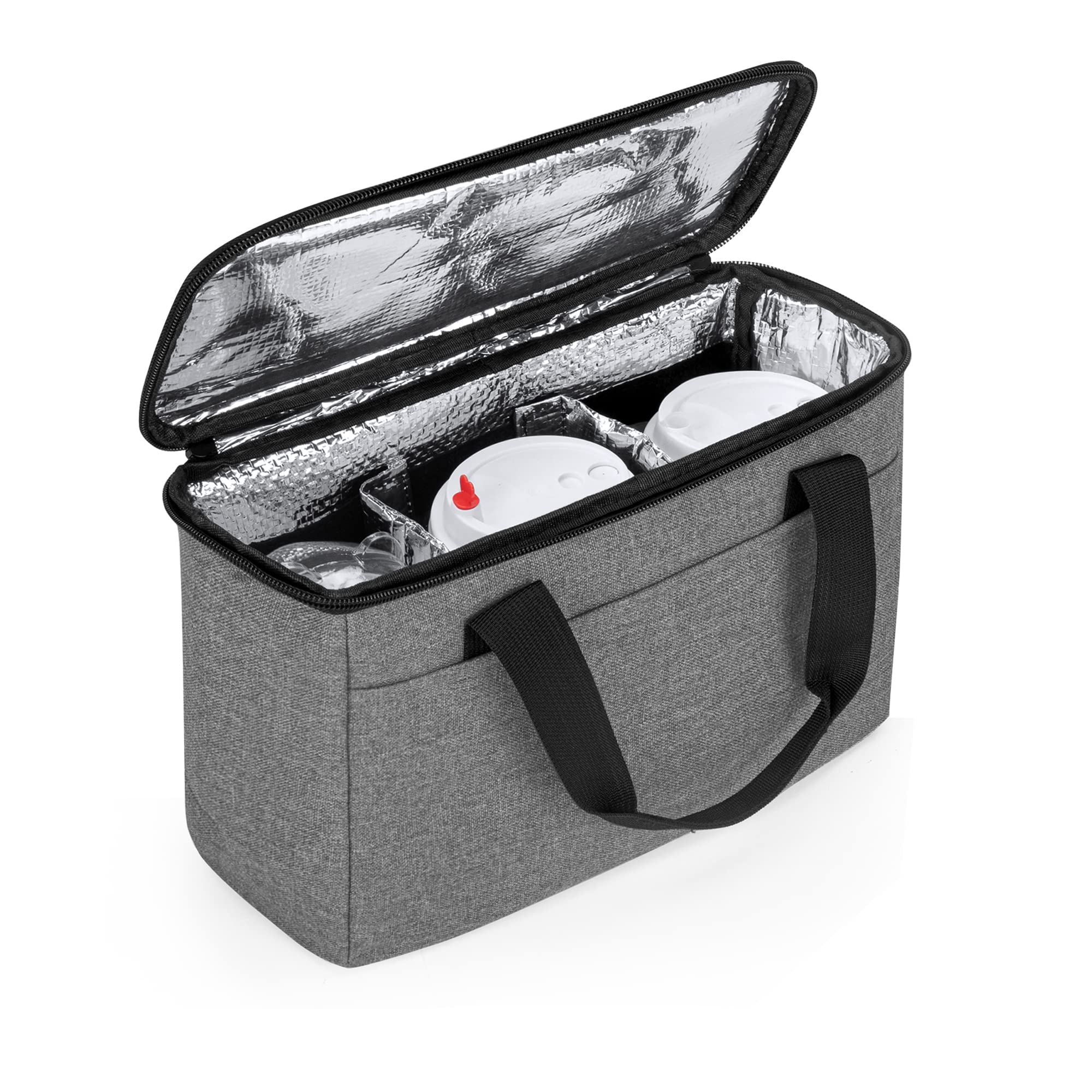 Trunab Reusable 3-Cup Insulated Drink Carrier with Adjustable Dividers - Patented Grey Beverage Caddy for Delivery, Takeout & Outdoor Use - Perfect for Coffee, Smoothies & Soda Transport