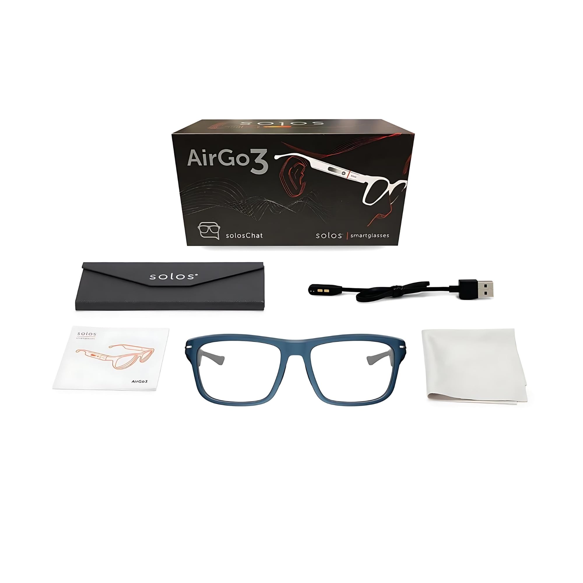 SOLOS Smart Glasses AirGo™ 3 Argon X - Metallic Blue | AI-Powered by ChatGPT | Wireless Bluetooth Glasses with Stereo Speakers | Blue Light Blocking | USB-C Charging | iOS & Android Compatible | Perfect for Work Calls, Fitness & Outdoor Activities