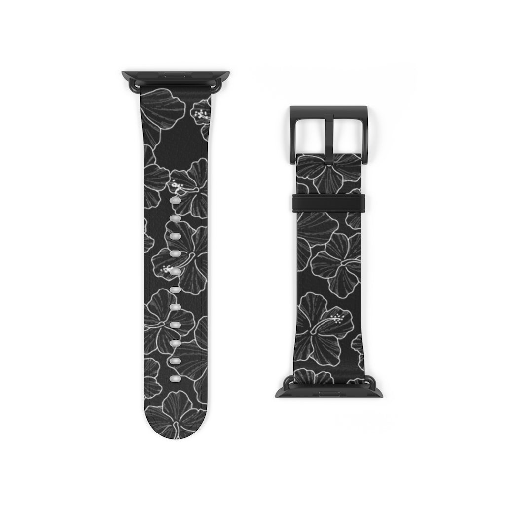 Premium Hibiscus 'Ele'ele' Apple Watch Band - Floral Design, Soft Silicone, Adjustable Fit for Series 1-9 & SE - Perfect for Workouts, Outdoor Activities & Fashion Accessories