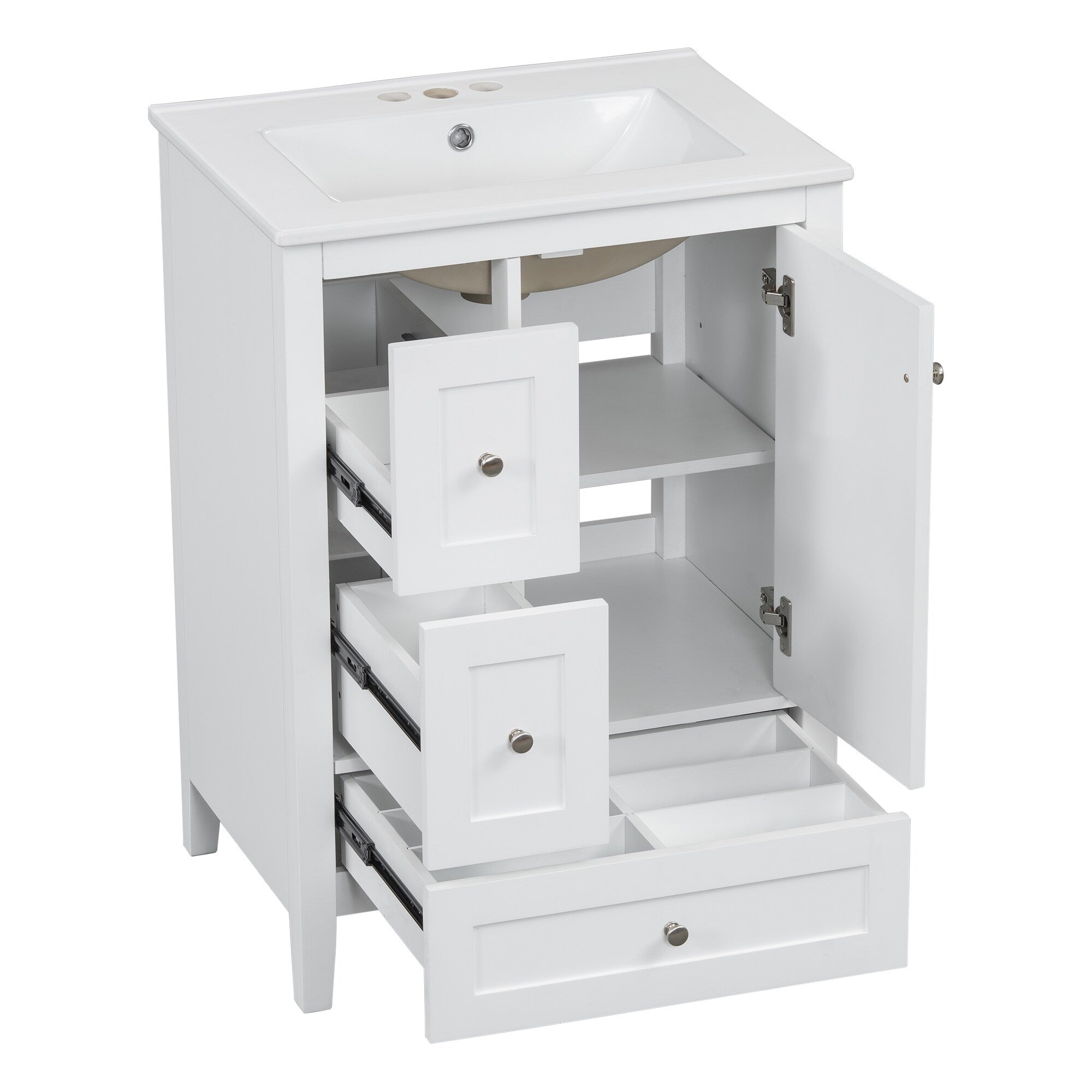 24 Inch Bathroom Vanity with Storage - Adjustable Shelf & Removable Dividers, MDF & Rubberwood Construction, Dark Green Finish for Modern Bathroom Decor