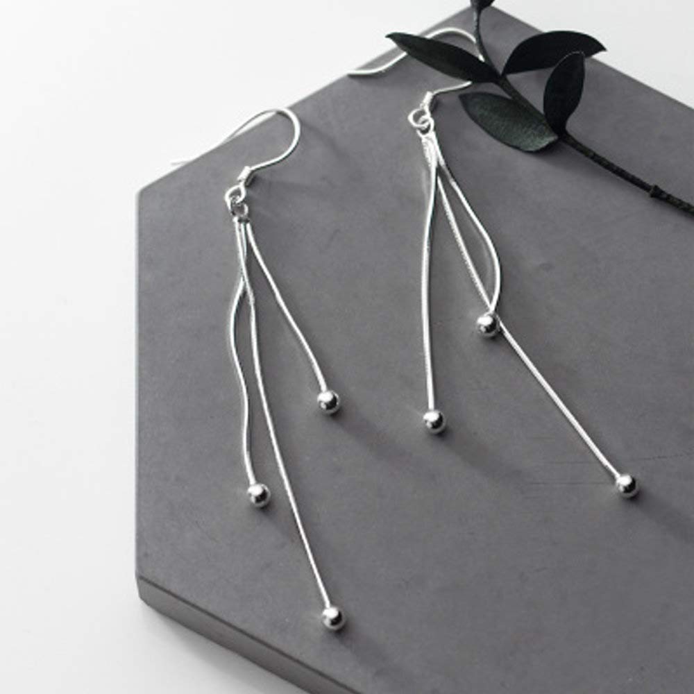 Elegant S925 Sterling Silver Tiny Beaded Ball Threader Tassel Drop Earrings for Women | Lightweight Hypoallergenic Dangle Earrings | Perfect Gift for Best Friend, Birthday Party, Wedding & Everyday Wear