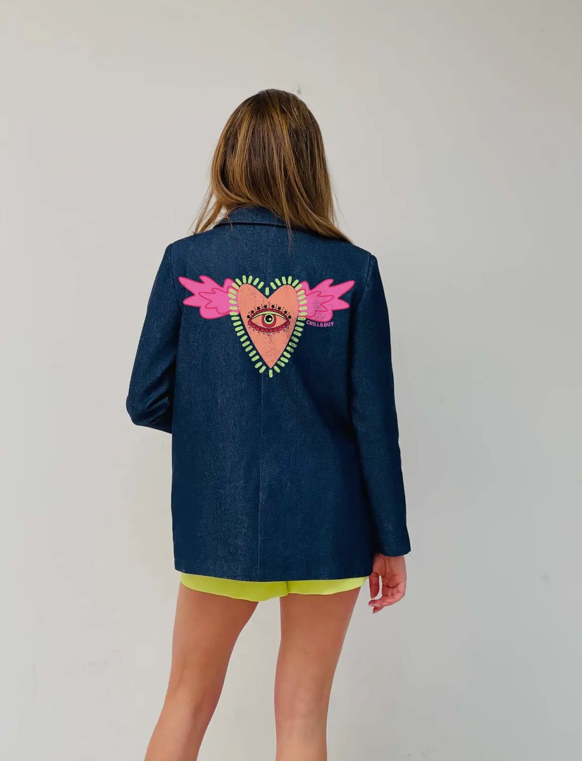 Fleepy Eyes Women's Lined Denim Blazer - Elegant Structured Jacket with Refined Details for Work, Office & Casual Outfits