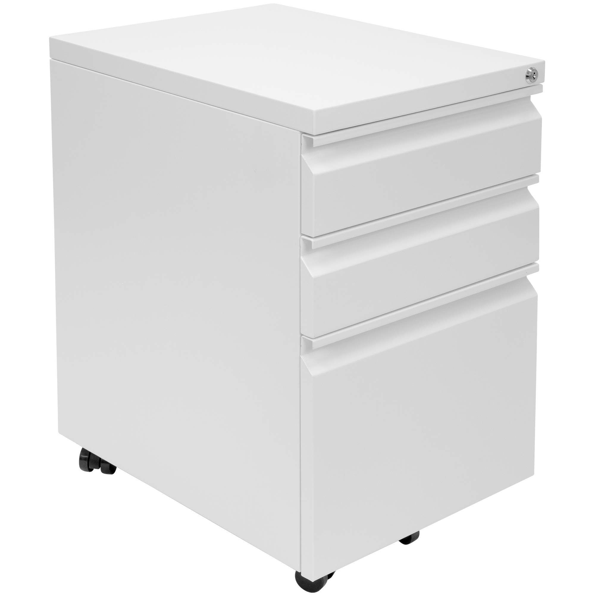 Mount-It! 3-Drawer Lockable Rolling File Cabinet with Wheels - White Under Desk Storage Organizer for Home Office - Holds Legal, Letter & A4 Files - Perfect for Small Spaces & Mobile Document Organization