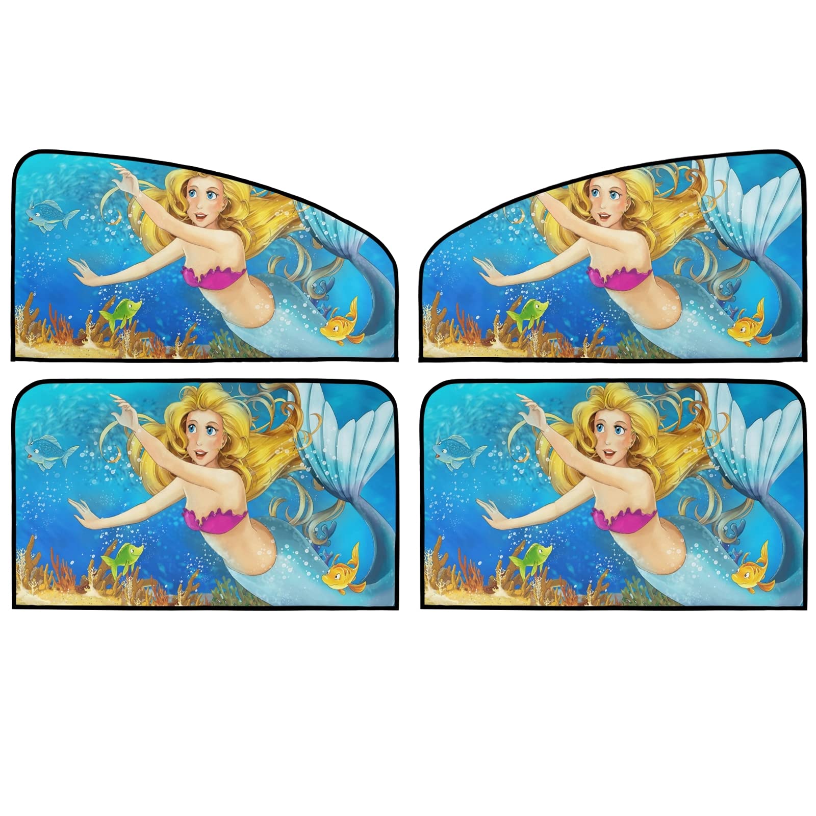 KeepReal Universal Magnetic Car Side Window Sun Shade - 4-Piece Cartoon Mermaid UV Protection Curtain for Baby & Kids | Heat Shield for Road Trips & Summer Driving