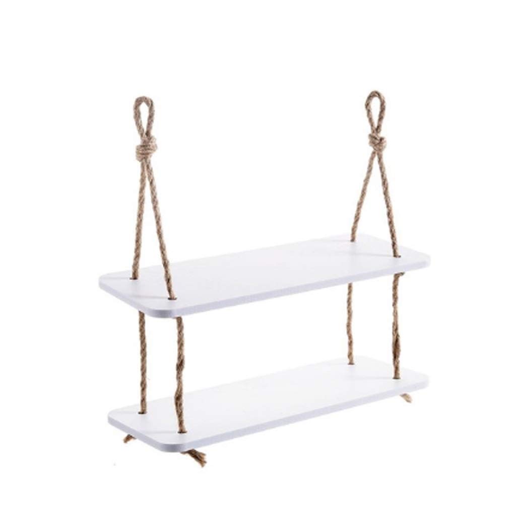XJJZS Wooden Wall Shelf with Rope & Hooks - Nordic Style Floating Shelves for Plants, Books & Home Decor | Perfect for Living Room, Bedroom & Kitchen Organization