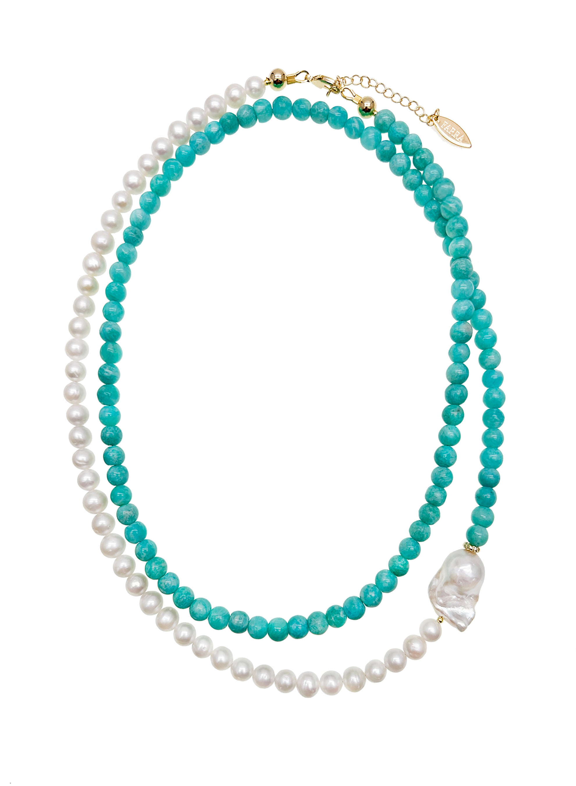 Elegant Freshwater Pearls & Amazonite Long Necklace JN058 - Perfect for Weddings, Parties & Special Occasions