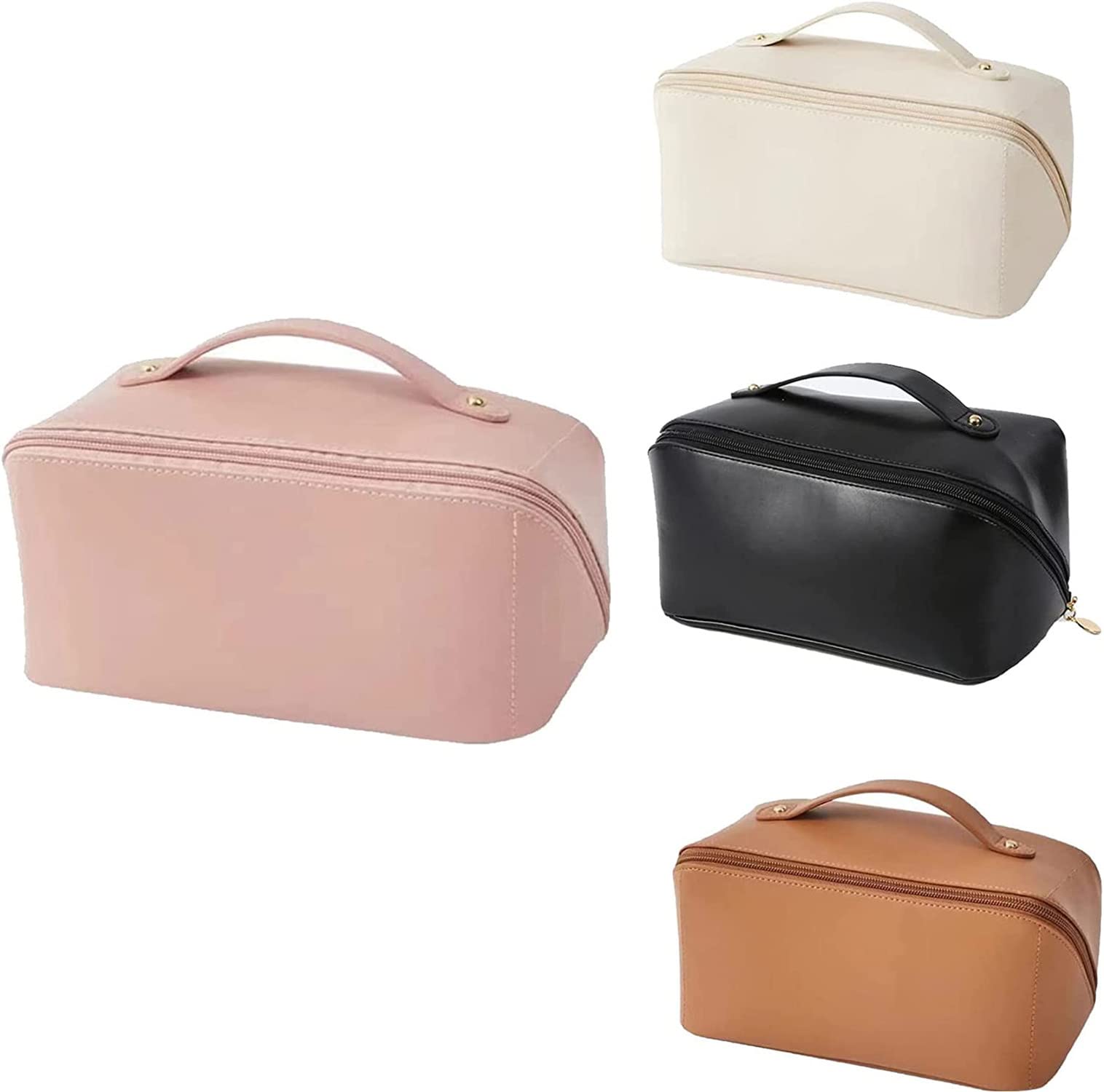 Large-Capacity Waterproof Leather Makeup Bag for Women - Travel Cosmetic Organizer with Multifunctional Storage for Skincare, Cosmetics & Toiletries (Pink) | Perfect for Vacation, Gym & Daily Use