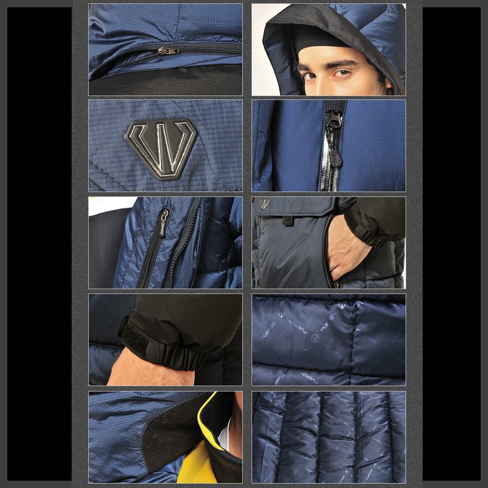 Fuerza Men's Winter Down Jacket - Heavy Duty Hooded Parka Coat for Extreme Cold Weather | Outdoor Activities, Snowboarding, Hiking & Daily Wear