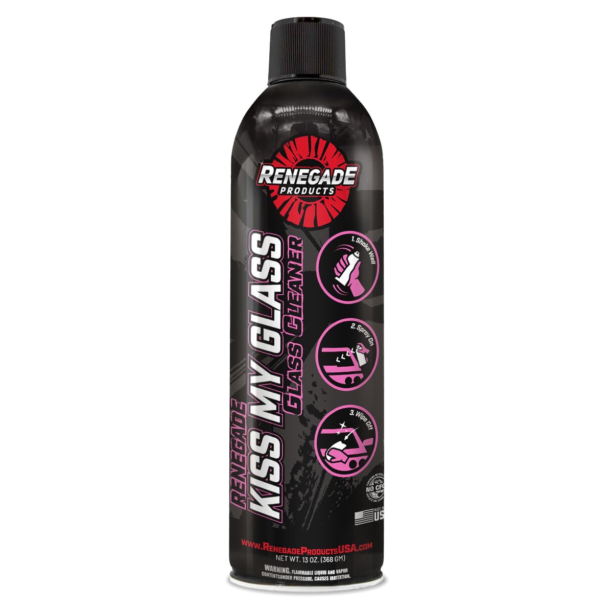 Renegade Products Kiss My Glass Premium Glass Cleaner - 13 Oz Aerosol Spray for Windows, Mirrors & Auto Glass - Streak-Free Shine for Home & Car Cleaning