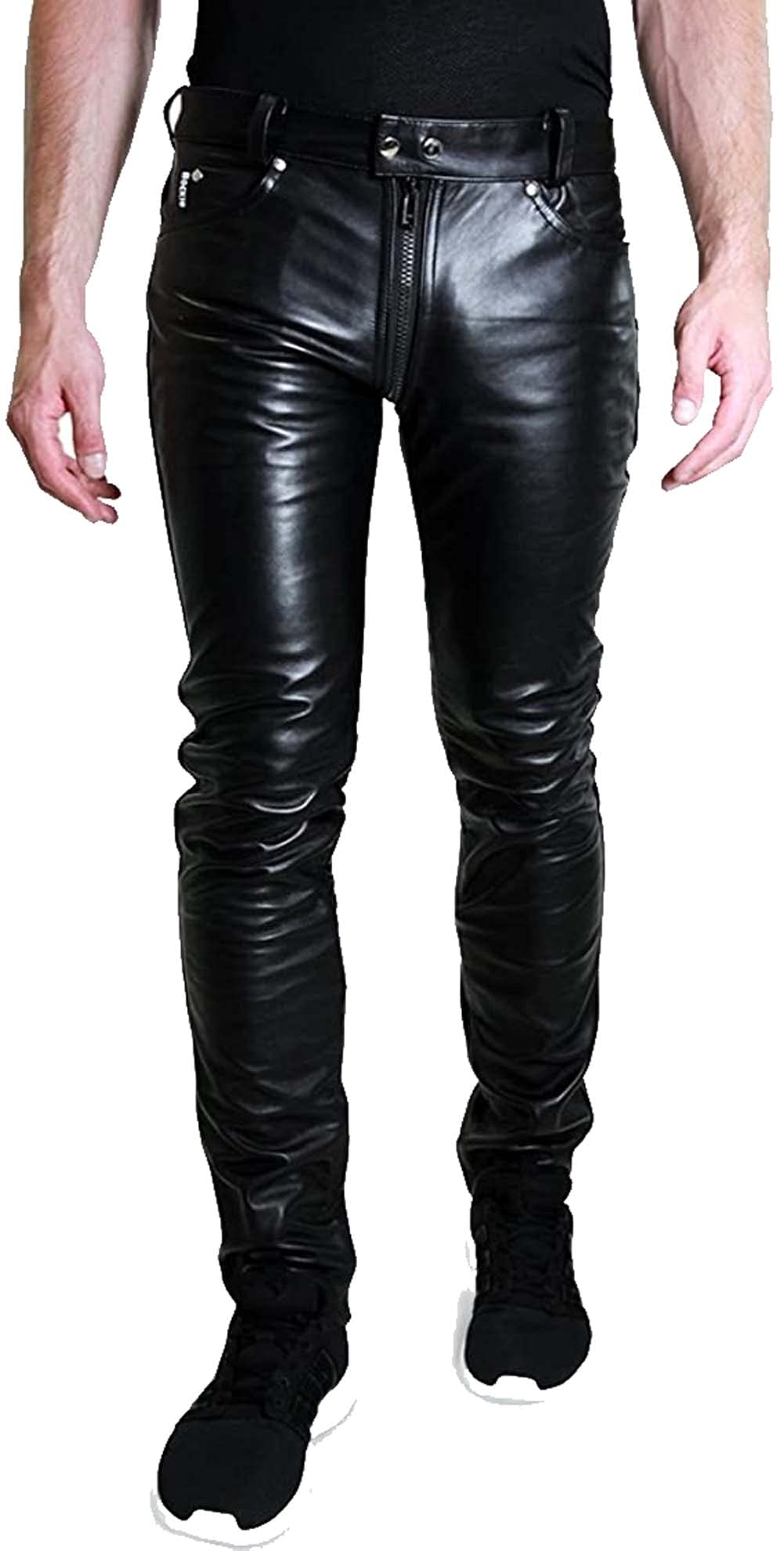 Genuine Cowhide Leather Pants for Men - Skinny Slim Fit with Full Zip Fly - Stylish & Comfortable Biker Jeans - Perfect for Motorcycle Riding, Night Out & Casual Wear