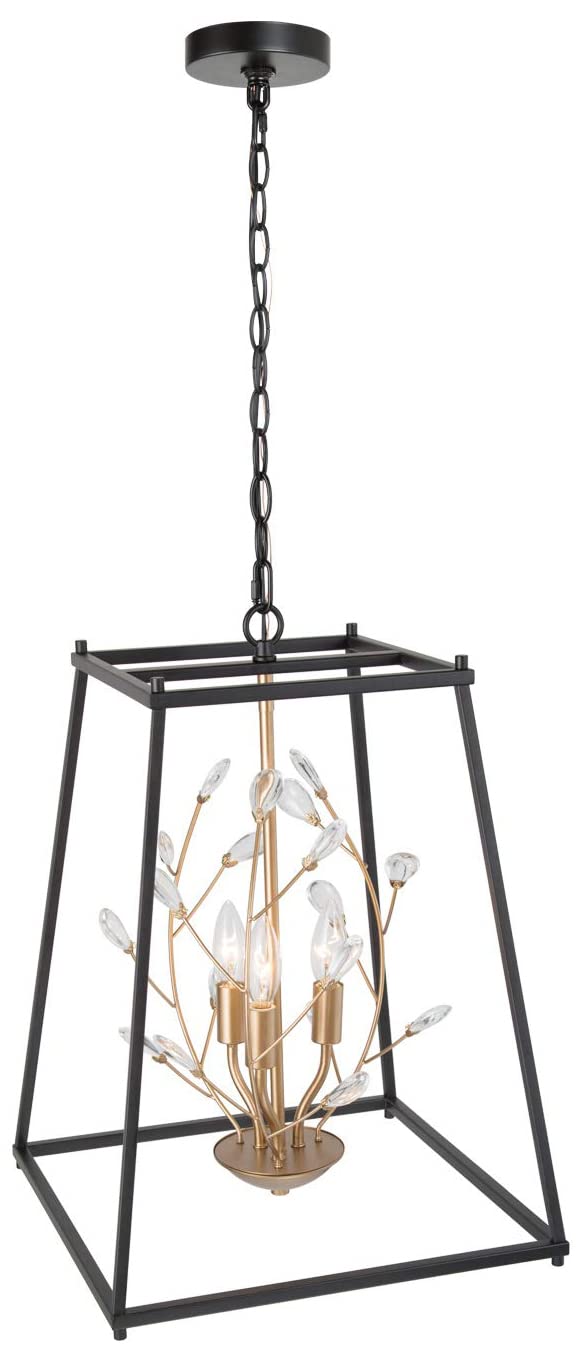 Modern Black & Gold Crystal Chandelier - Adjustable Farmhouse Pendant Light for Bedroom, Dining Room, Foyer, Kitchen Island (15
