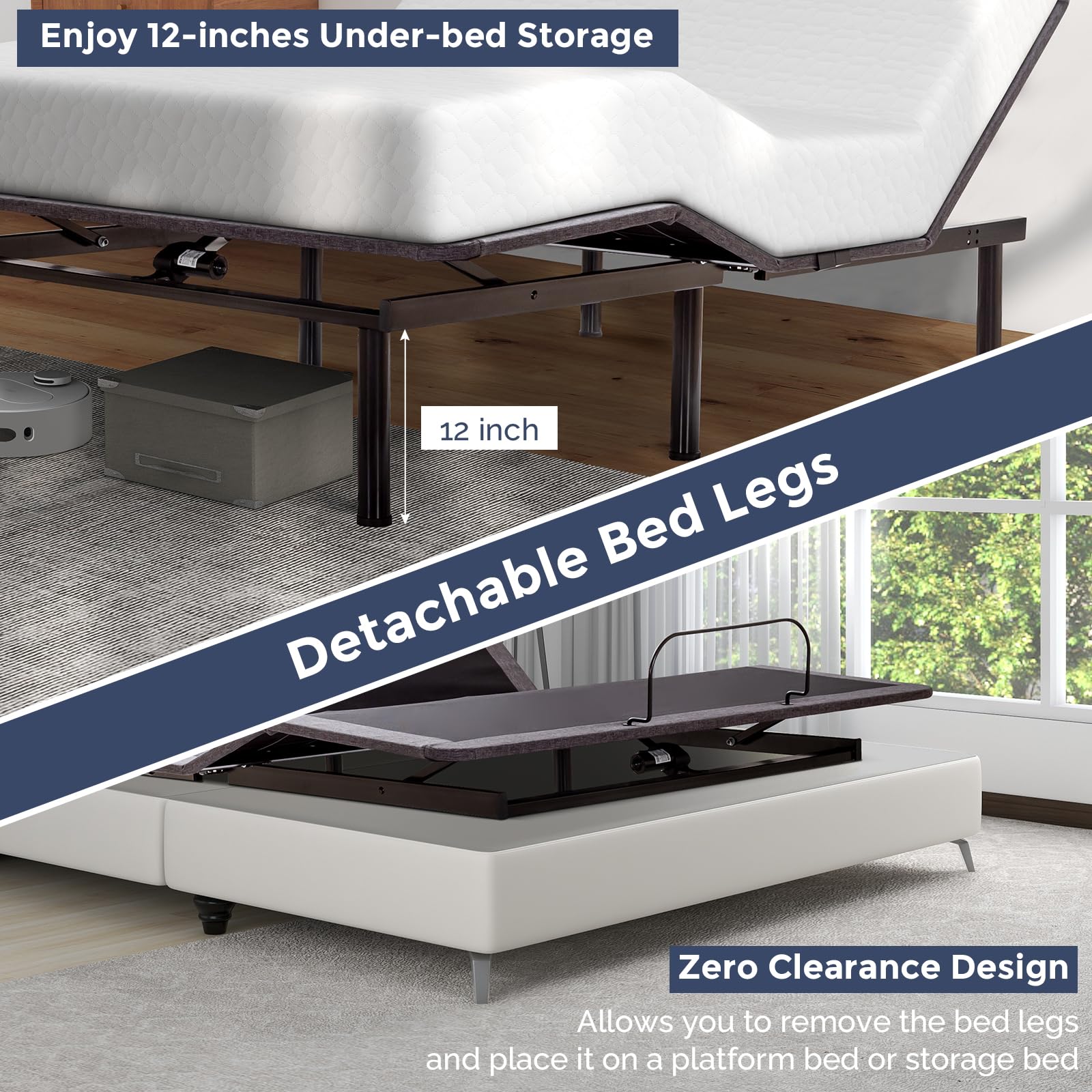 IULULU Adjustable Bed Frame for Twin XL - Wireless Remote, Zero Gravity, Head & Foot Incline - Easy Assembly Bed Base with Adjustable Leg Heights & Zero Clearance - Perfect for Home, Dorm, or Guest Room Comfort