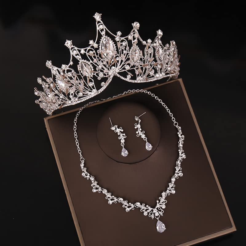 Elegant Gold-Tone Rhinestone Crystal Tiara Crown Set for Women - Bridal Hair Jewelry with Earrings & Necklace | Perfect for Weddings, Parties, Prom & Special Occasions
