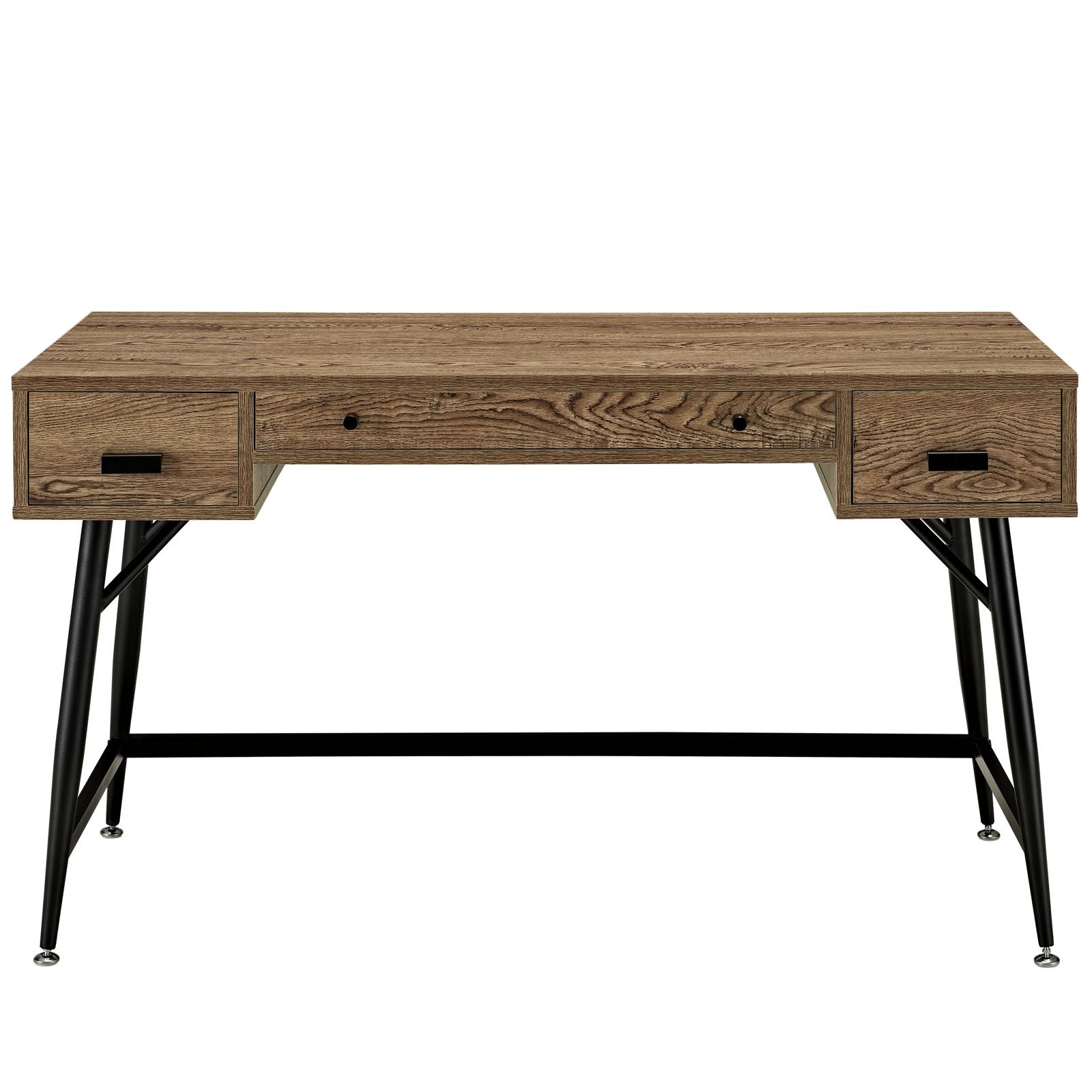 Modway Surplus Wood Grain & Metal Writing Office Desk with Storage Drawers - Walnut Finish | Modern Home Office & Study Desk for Work & Remote Learning