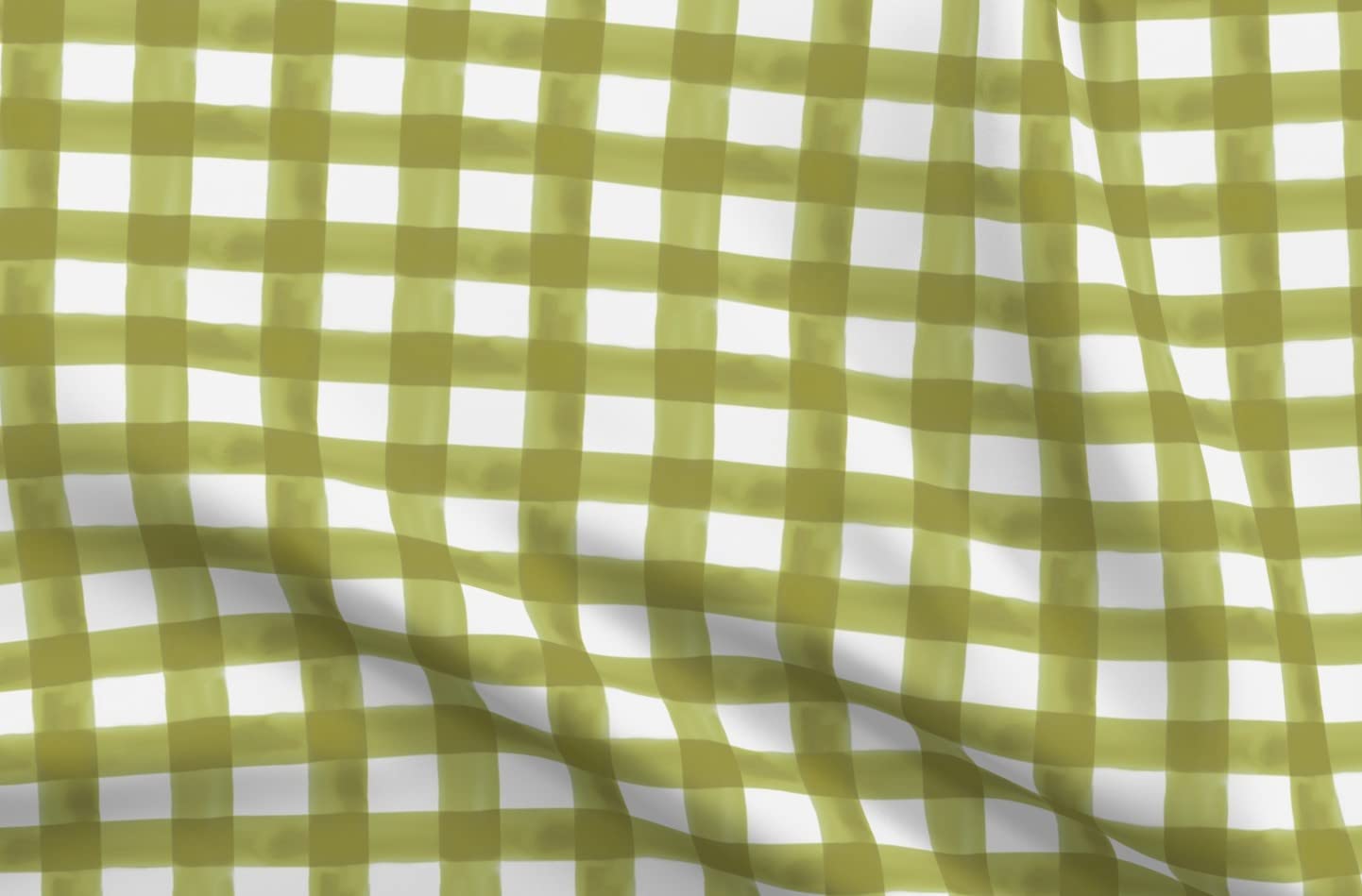 Watercolor Gingham Green Check White Printed Cotton Fabric - Petal Signature Cotton Fat Quarter for Sewing, Quilting, Apparel & Crafts | Perfect for Summer Picnic Decor, Spring Home Decor & DIY Projects