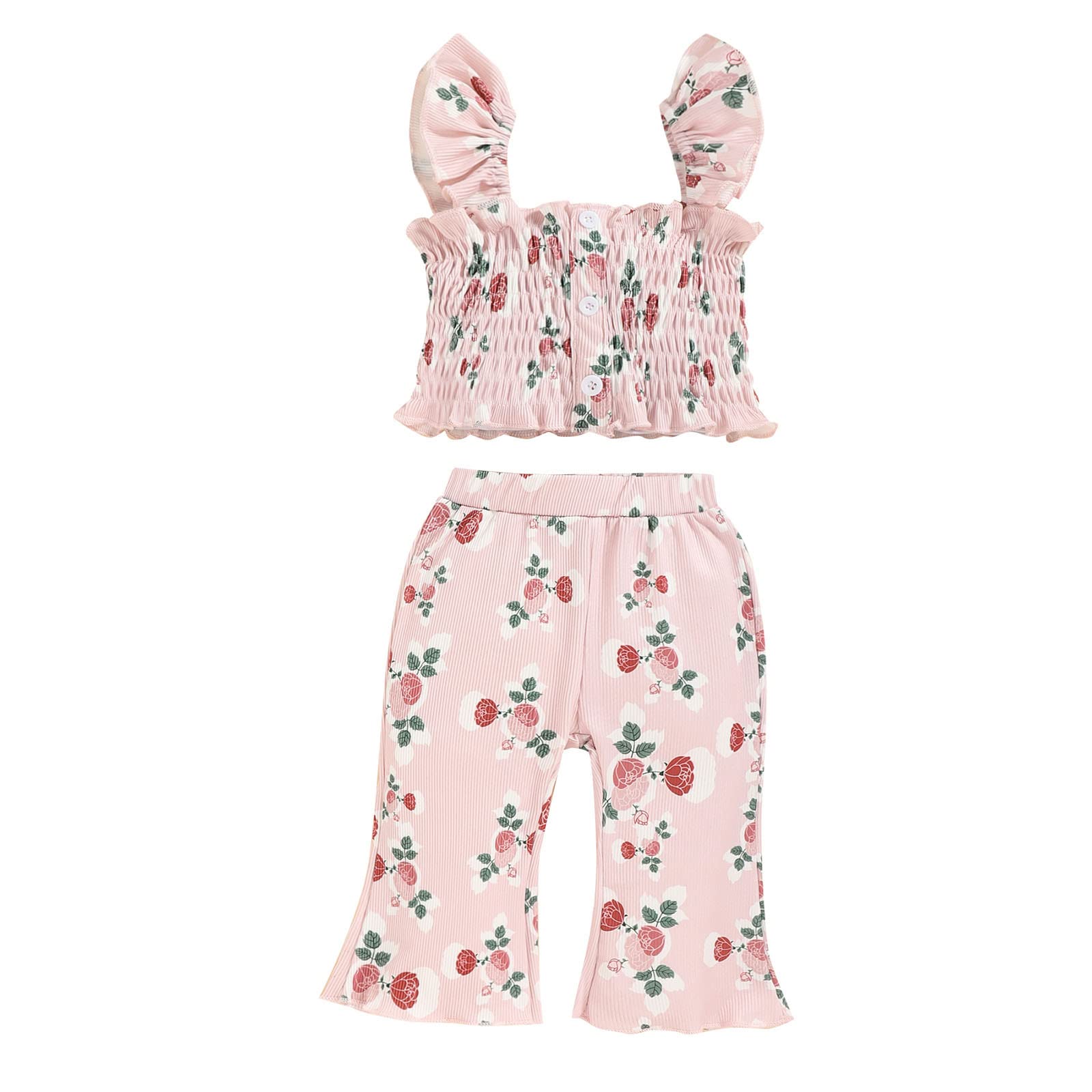 Summer Toddler Girls Sleeveless Floral Print Vest Top & Pants Outfit Set - Cute Baby Girl Clothes for Playtime, Beach & Outdoor Activities