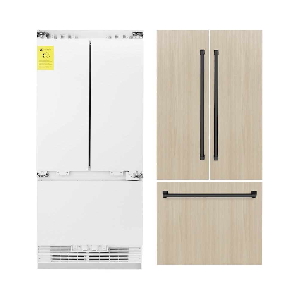 ZLINE Autograph Edition 36 Inch Panel Ready French Door Refrigerator - 19.6 cu ft Built-In Bottom Freezer with Water Dispenser & Ice Maker - Matte Black Accents (RBIVZ 36 MB) - Perfect for Modern Kitchens and Open Concept Homes