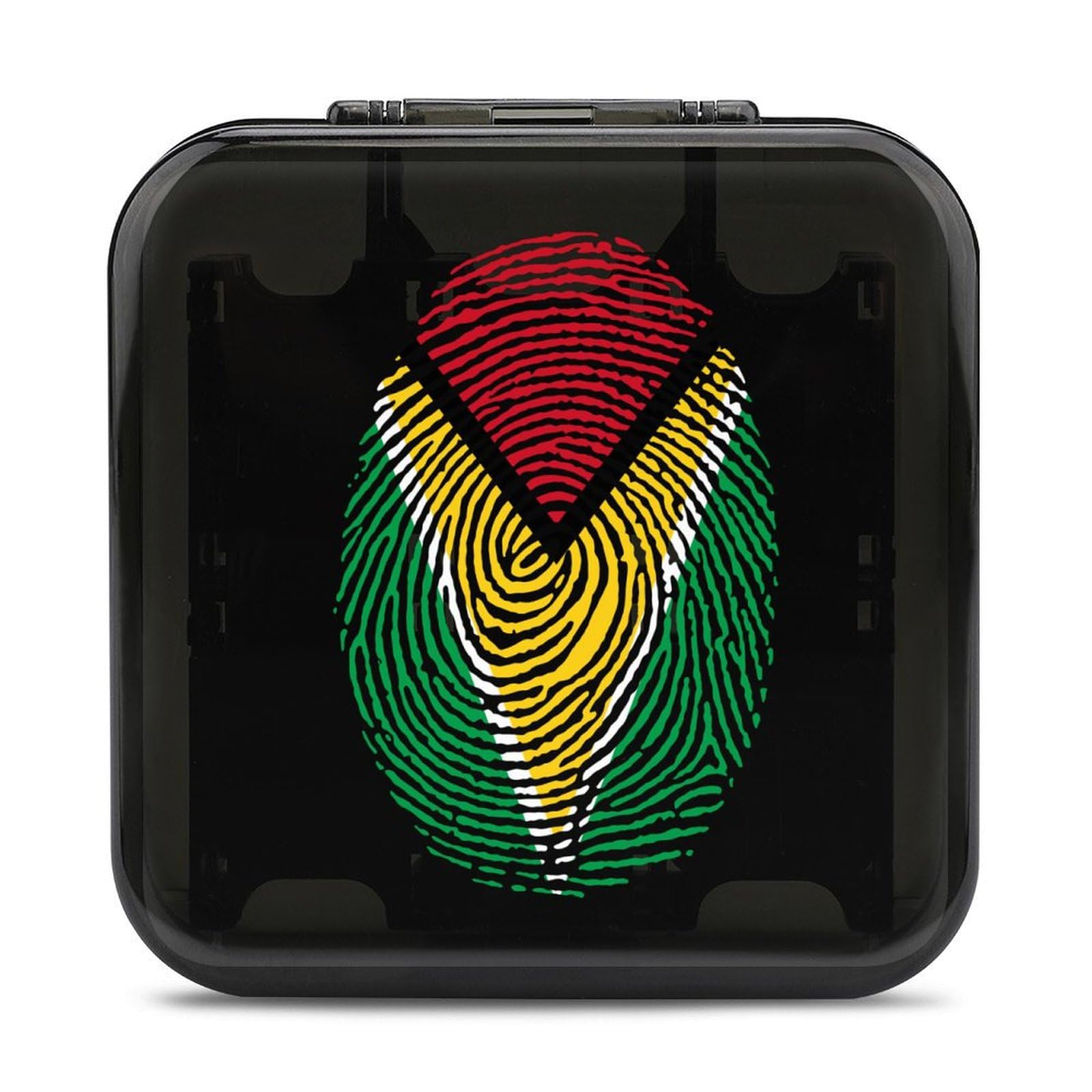 Funny Guyana Flag Finger Game Card Holder - 24 Slot Storage Box for Collectible Trading Cards | Perfect for MTG, Pokemon, and Yu-Gi-Oh Card Games