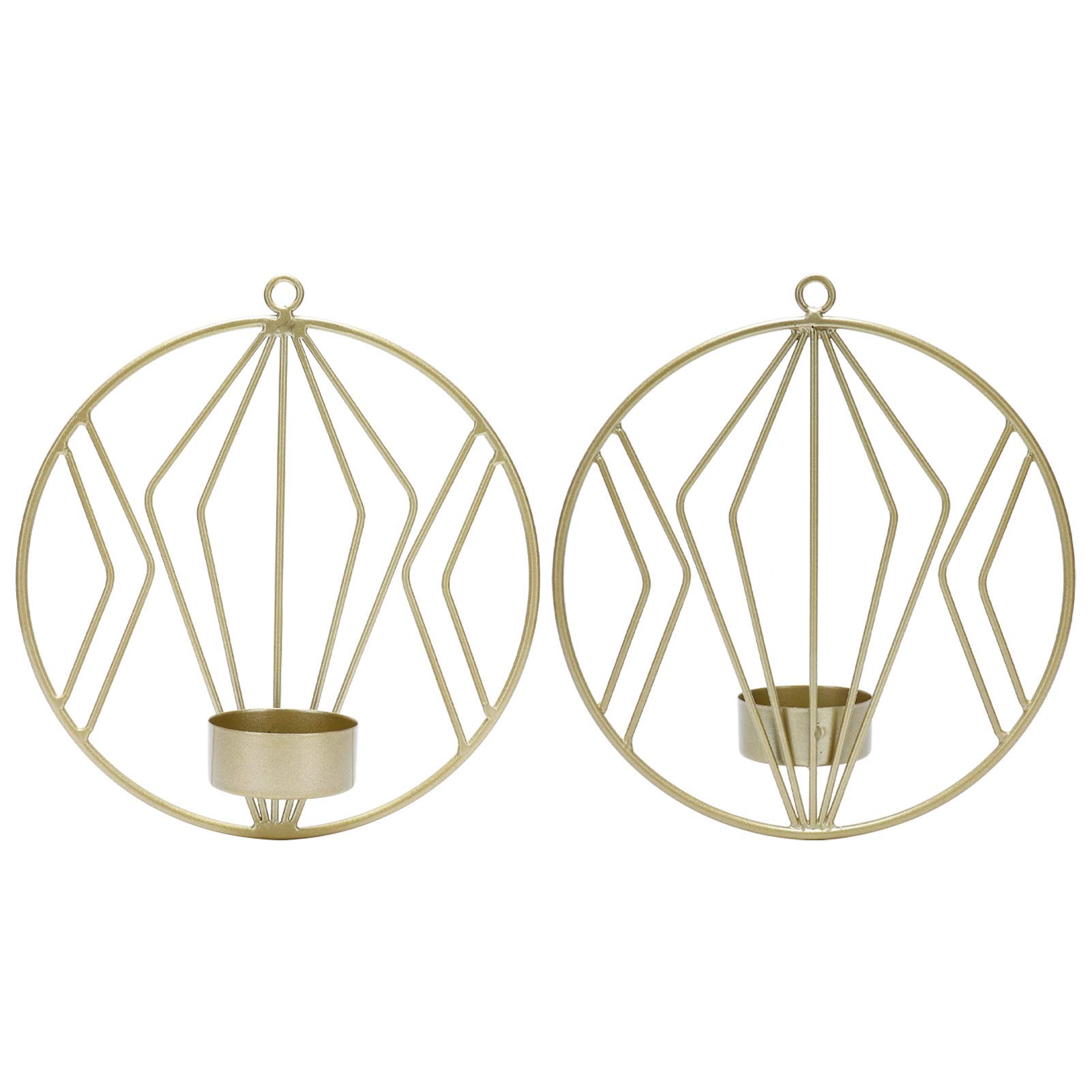 Geometric Circular Iron Wall Hanging Tealight Candle Holder - Gold Home Decor for Living Room, Bedroom & Wedding Decorations