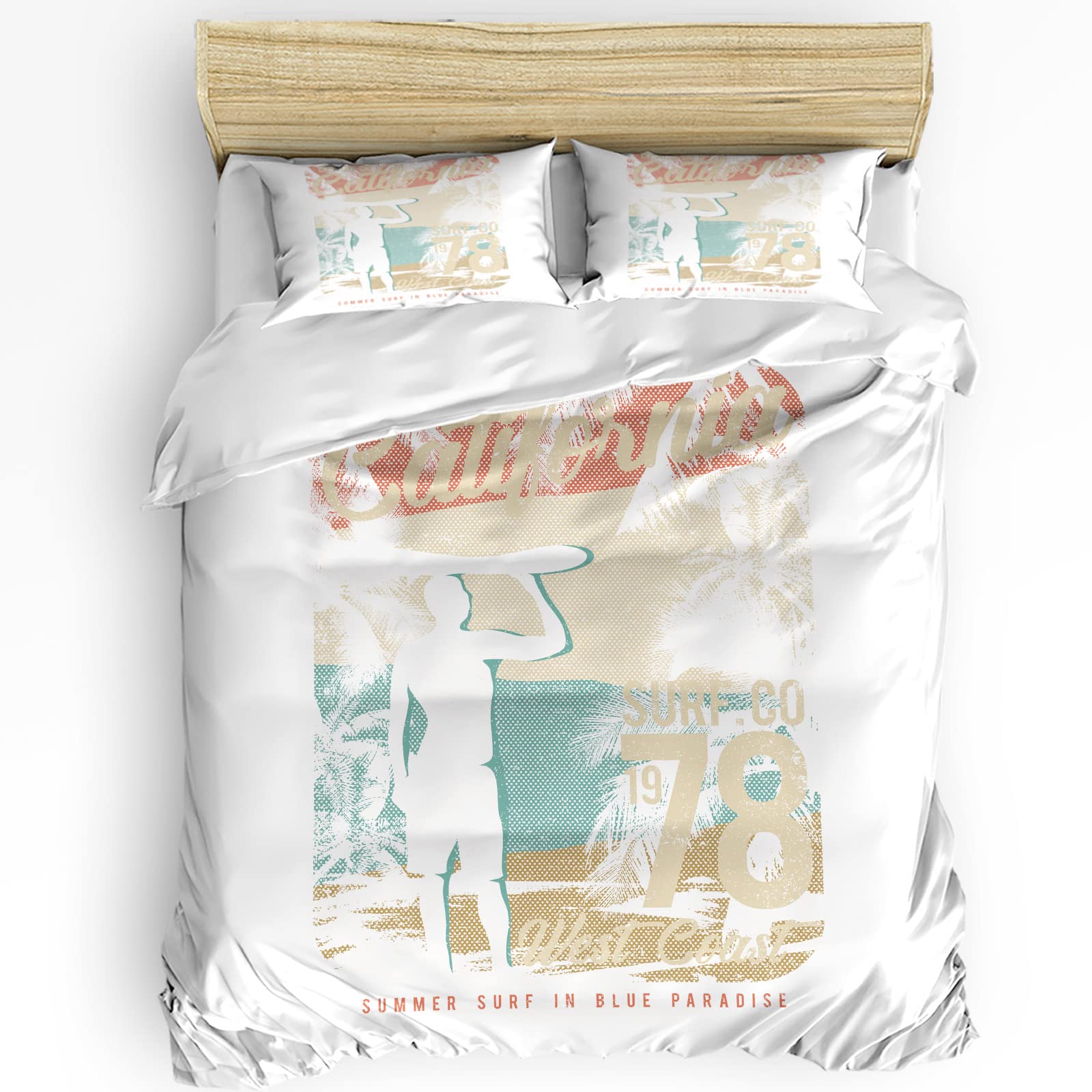 HELLOWINK 3 Piece Duvet Cover Set - Twin Size Summer Beach Surf Rider Design, Lightweight Soft Comforter Cover with 2 Pillow Shams | Perfect for Beach House, Dorm Room & Summer Bedding Decor