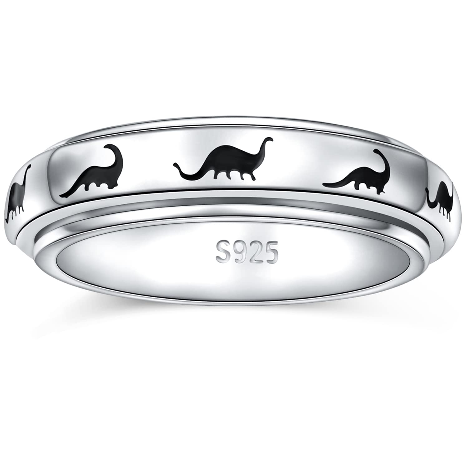 S925 Sterling Silver Anxiety Spinner Ring for Women & Men - Stress Relief Fidget Jewelry for Adults & Teens - Dinosaur Spinner Design for Anxiety Relief & Focus - Perfect for Office, School & Daily Wear