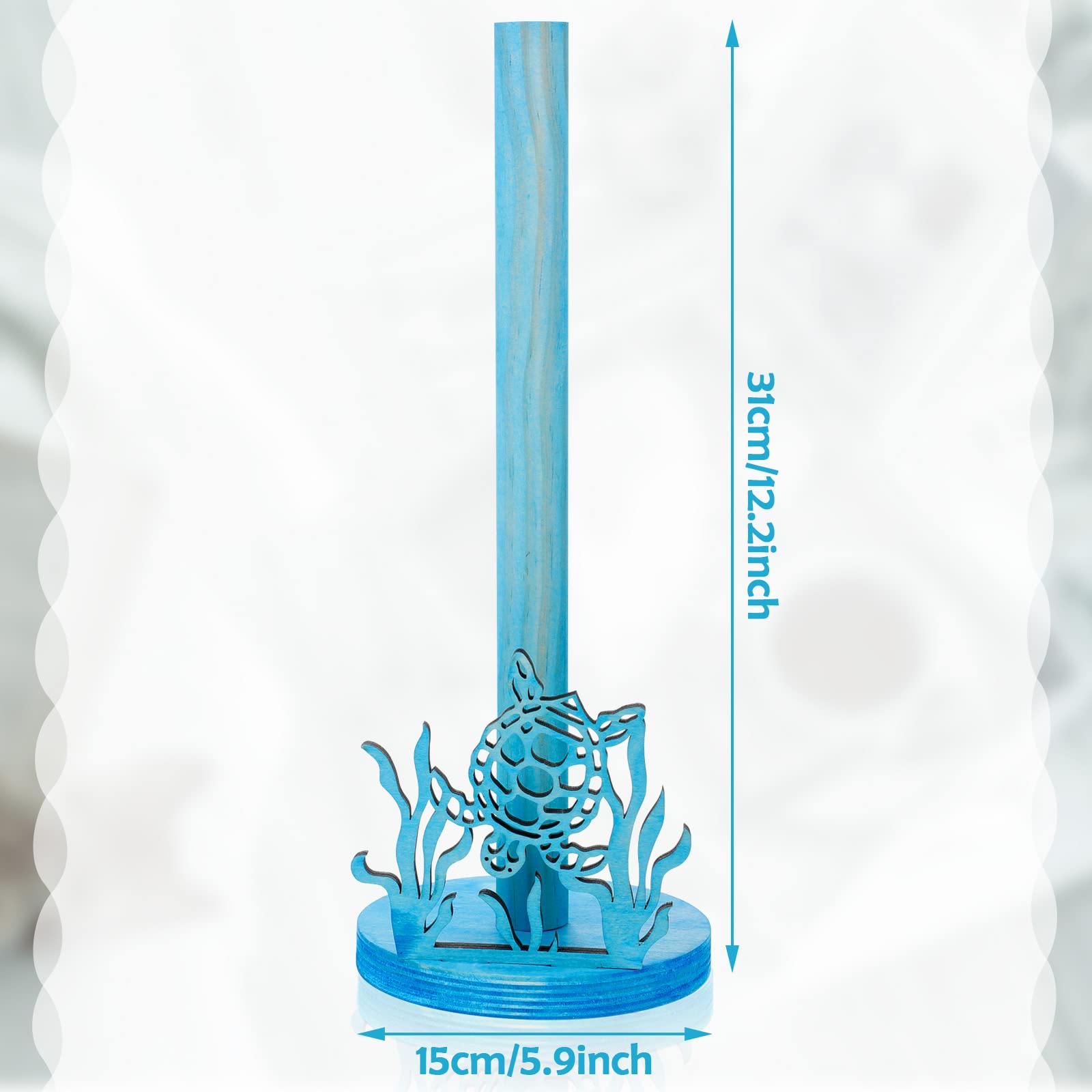 Wooden Sea Turtle Paper Towel Holder - Blue Nautical Decor for Kitchen & Bathroom