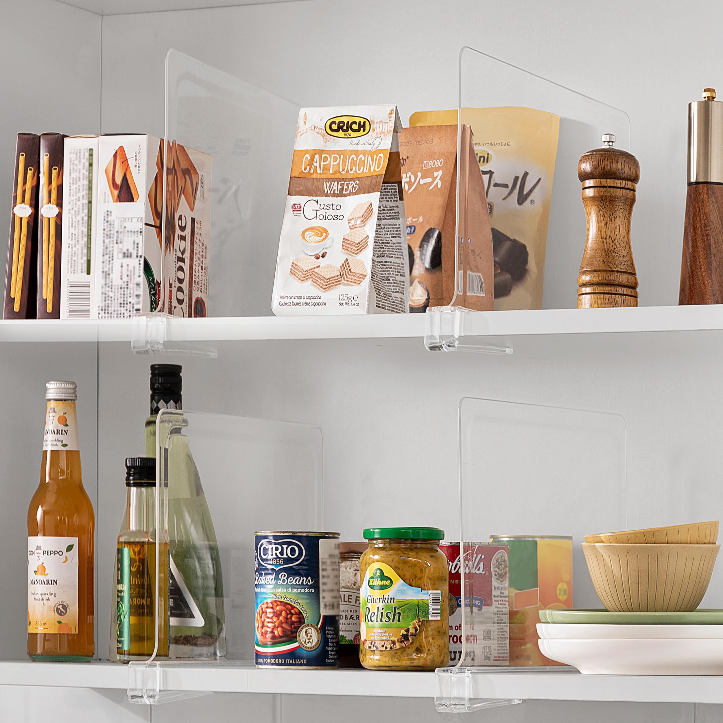 8 Pack 12 Inch Extra Tall Clear Acrylic Shelf Dividers - Closet & Cabinet Organizers for Bedroom, Kitchen, Office - Perfect for Pantry Shelves, Bookcases & Storage Cabinets