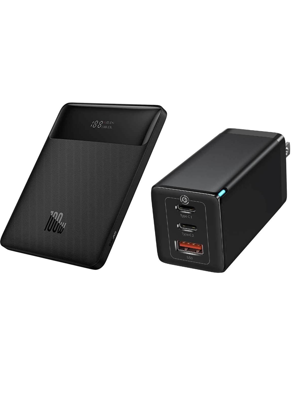 Baseus 65W Fast Wall Charger & 100W High-Capacity Power Bank Bundle - Perfect for Travel, Work, and Charging Multiple Devices Simultaneously