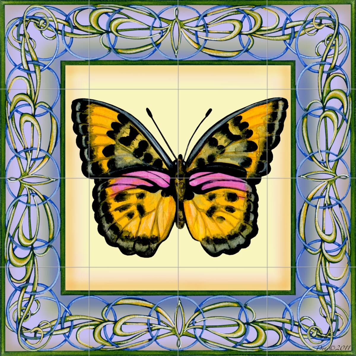 Ceramic Backsplash Tile Mural - Butterfly Square 6 Design for Kitchen & Bathroom - Waterproof Peel & Stick Wall Decor - Perfect for DIY Home Renovation & Accent Walls