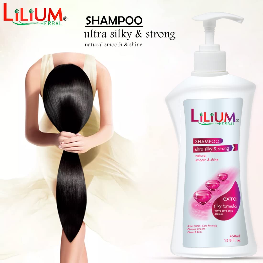 Lilium Herbal Ultra Silky & Strong Shampoo 450ml - Natural Hair Care for Shine & Strength - Perfect for Daily Use & Damaged Hair Repair