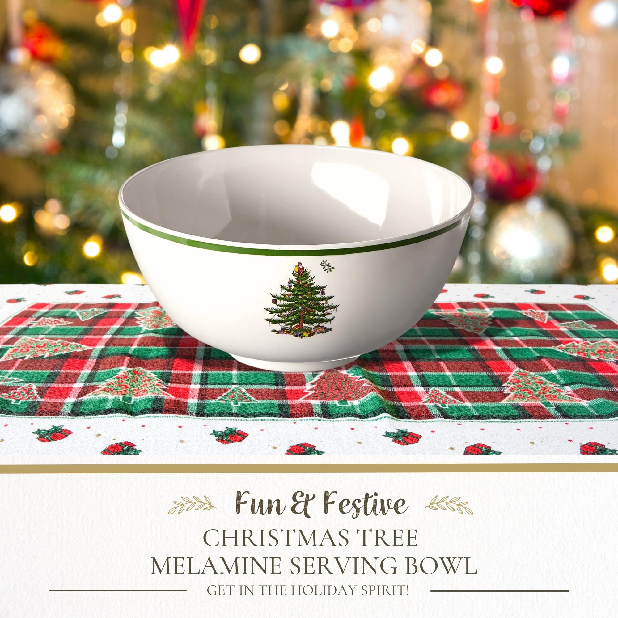 Spode Christmas Tree Melamine Deep Bowl - 11-Inch Round Serving Bowl for Salad, Pasta, Side Dishes - Festive Holiday Dinnerware - Shatterproof, Dishwasher Safe - Perfect for Christmas Parties, Family Gatherings & Outdoor Dining