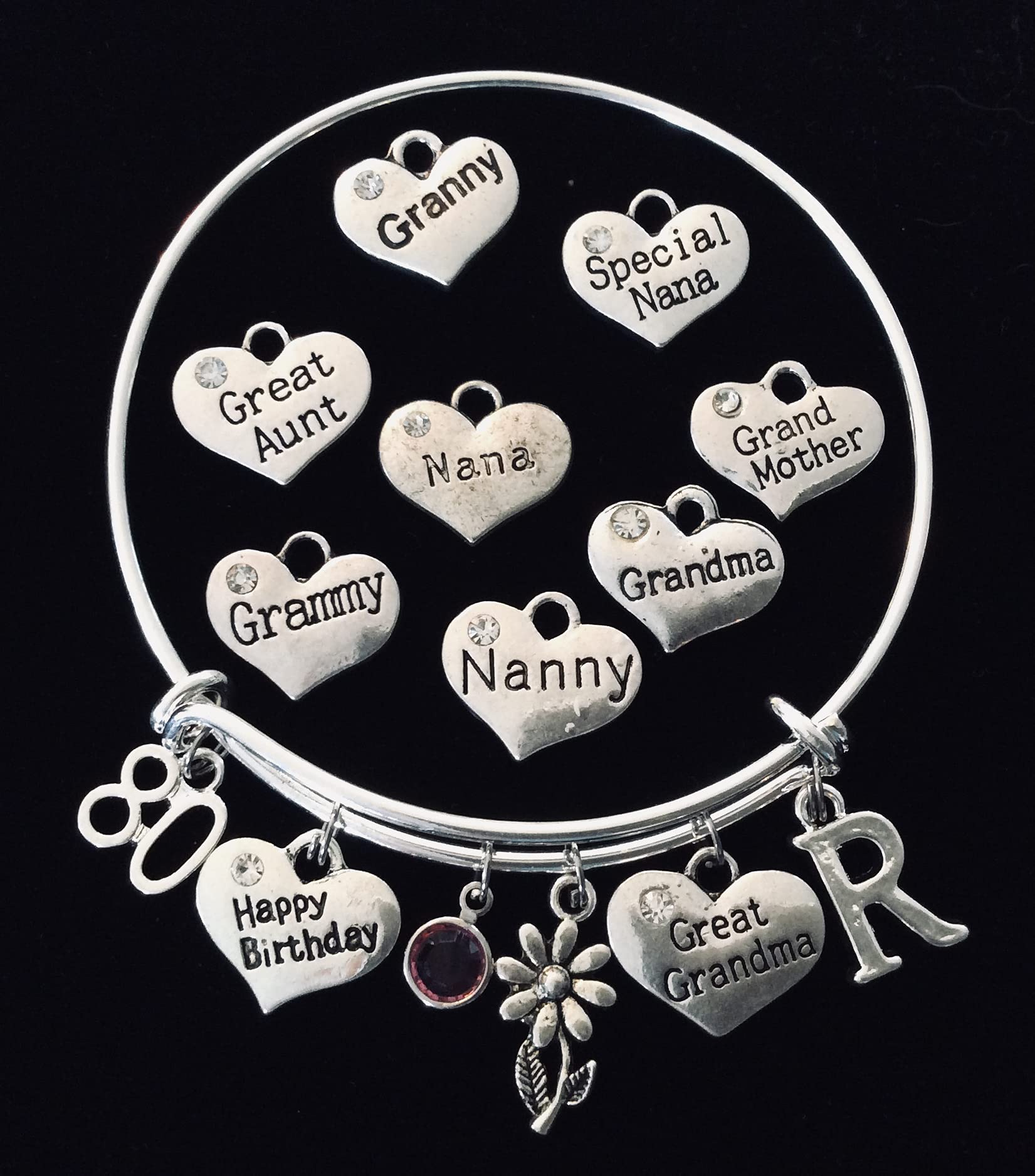 Personalized Expandable Charm Bracelet for Grandma - 80th Birthday Gift Ideas for Women | Thoughtful Present for Grandmother's Milestone Celebration | Perfect for Anniversaries, Mother's Day & Special Occasions