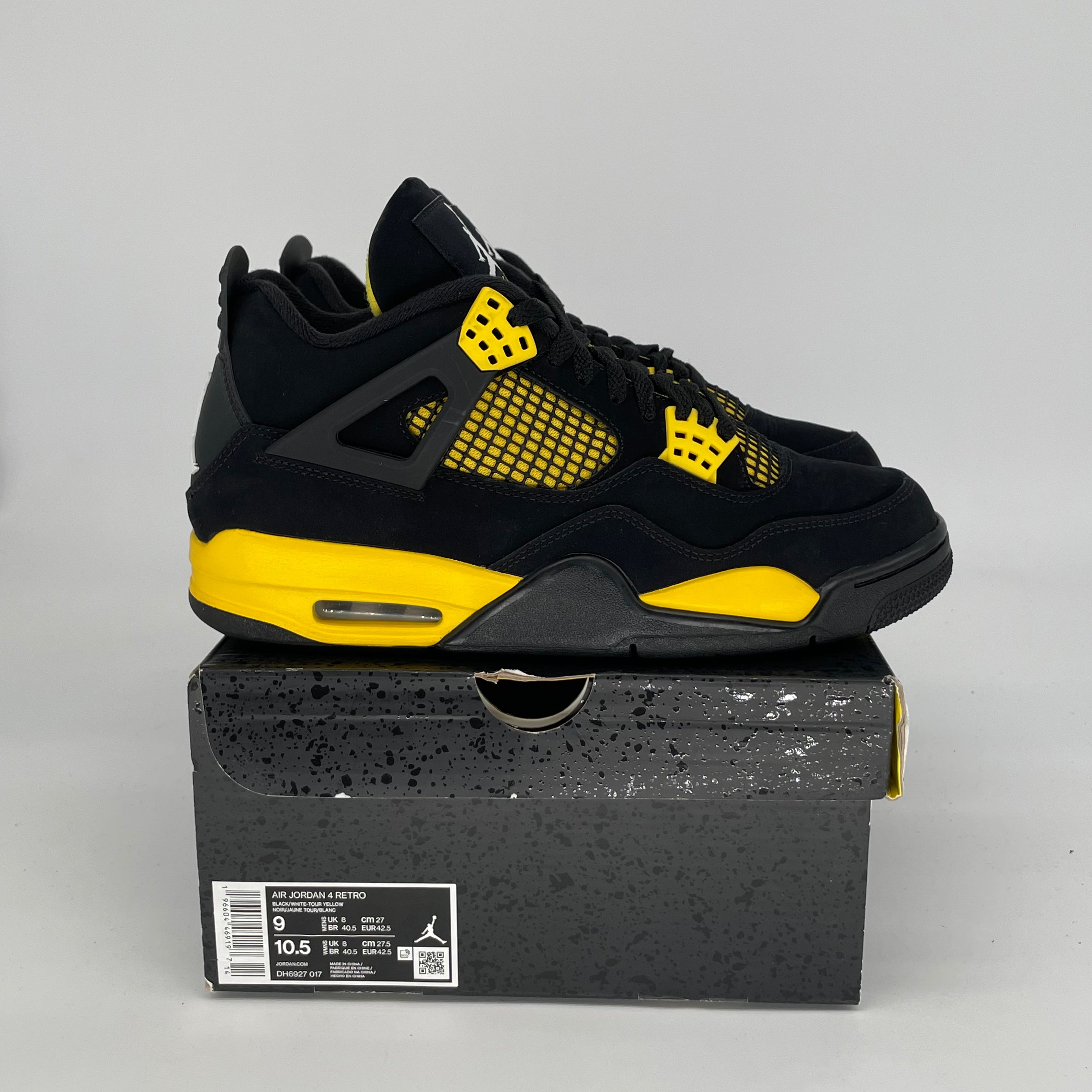 AIR JORDAN 4 THUNDER Retro Sneakers - Men's Size 9/Women's Size 10.5 - Style Code DH6927-017 - Perfect for Basketball, Streetwear & Sneaker Collection