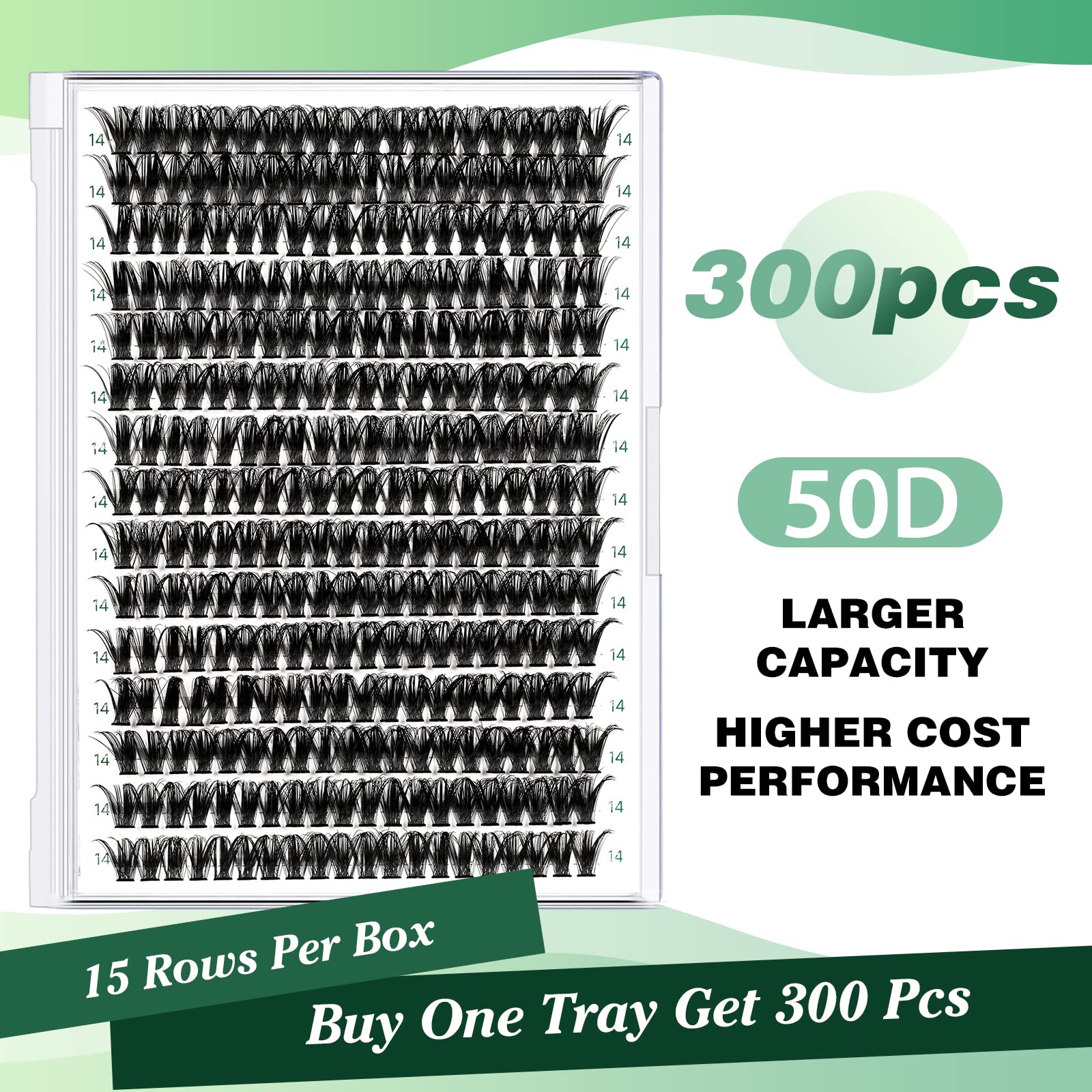 KEYYOU 300pcs 50D 0.07D 14mm Individual Cluster Lashes - Soft & Natural DIY Eyelash Extensions for Volume Look | Perfect for Daily Wear, Special Occasions & Professional Makeup Artists