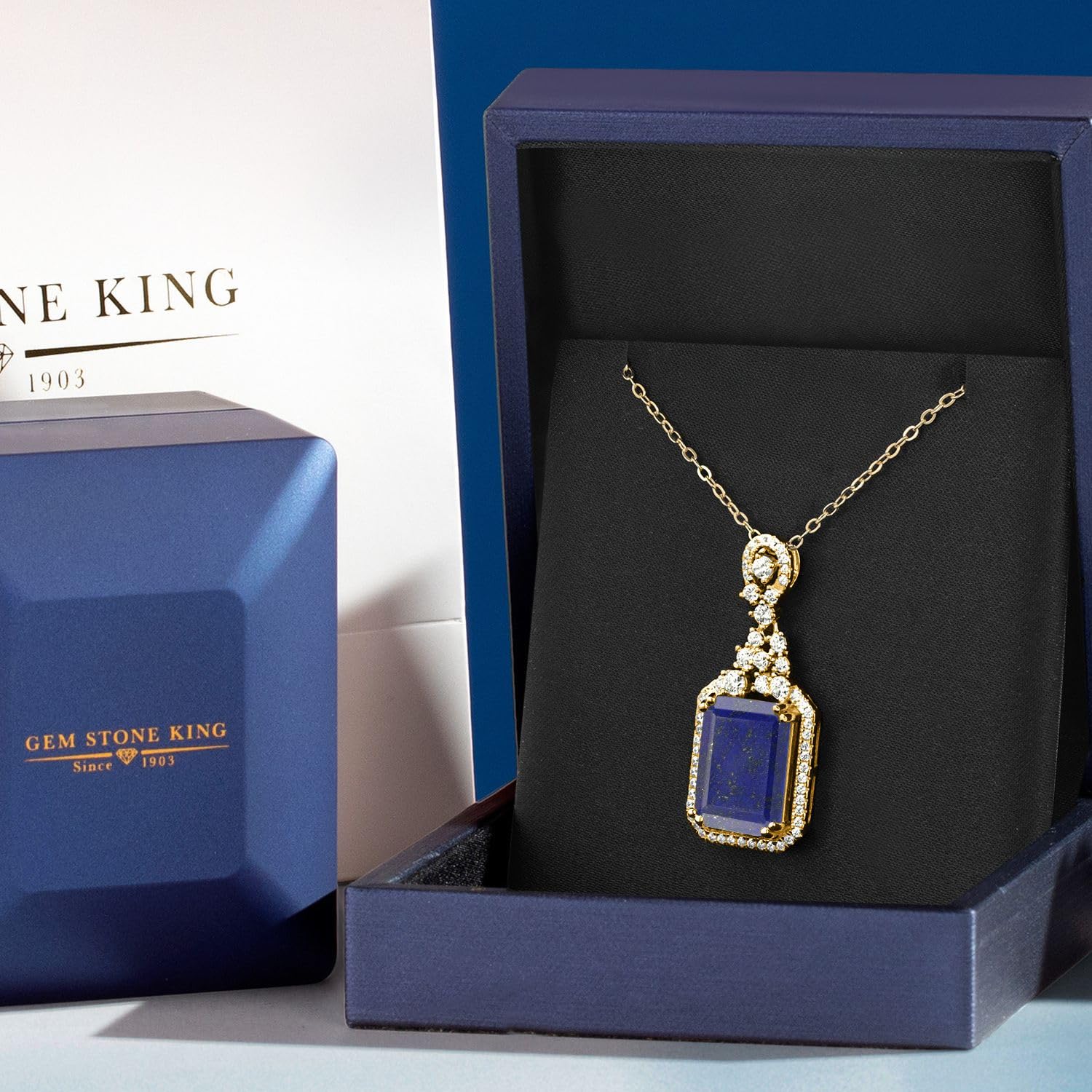 6.60 Ct Emerald Cut Blue Lapis Silver Pendant with 18K Gold Plated Chain - Gem Stone King | Elegant Jewelry Gift for Women, Perfect for Weddings & Special Occasions