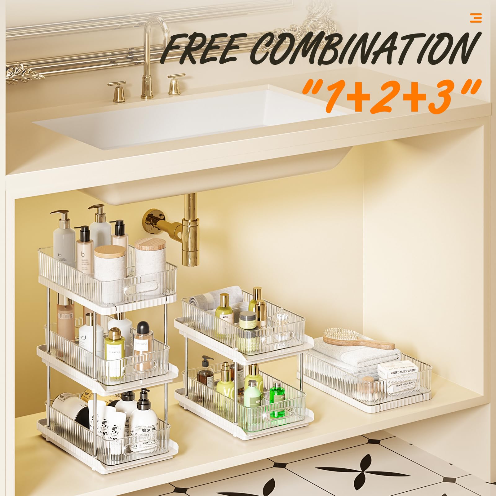ESTHELLO 3-Tier Bathroom Counter Organizer - Vertical Space Saving Storage Shelf for Small Bathrooms | Vanity Organizer with Multi-Functional Design in Ivory White | Perfect for Makeup, Skincare & Toiletries Organization