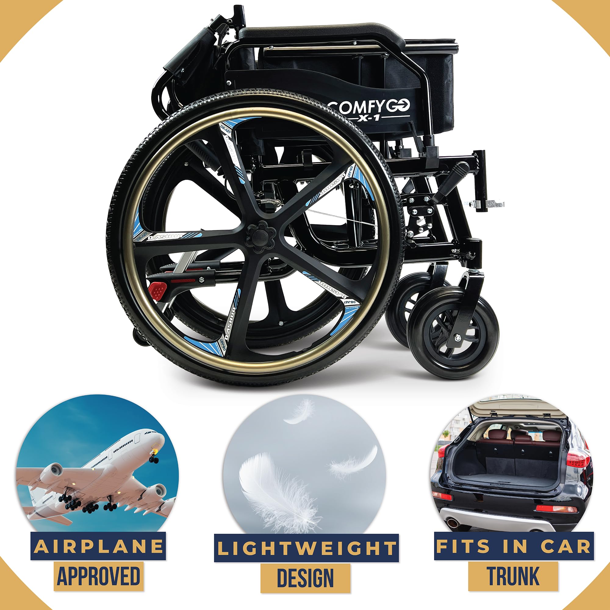 Ultra Lightweight Folding Manual Wheelchair for Adults - 17.5